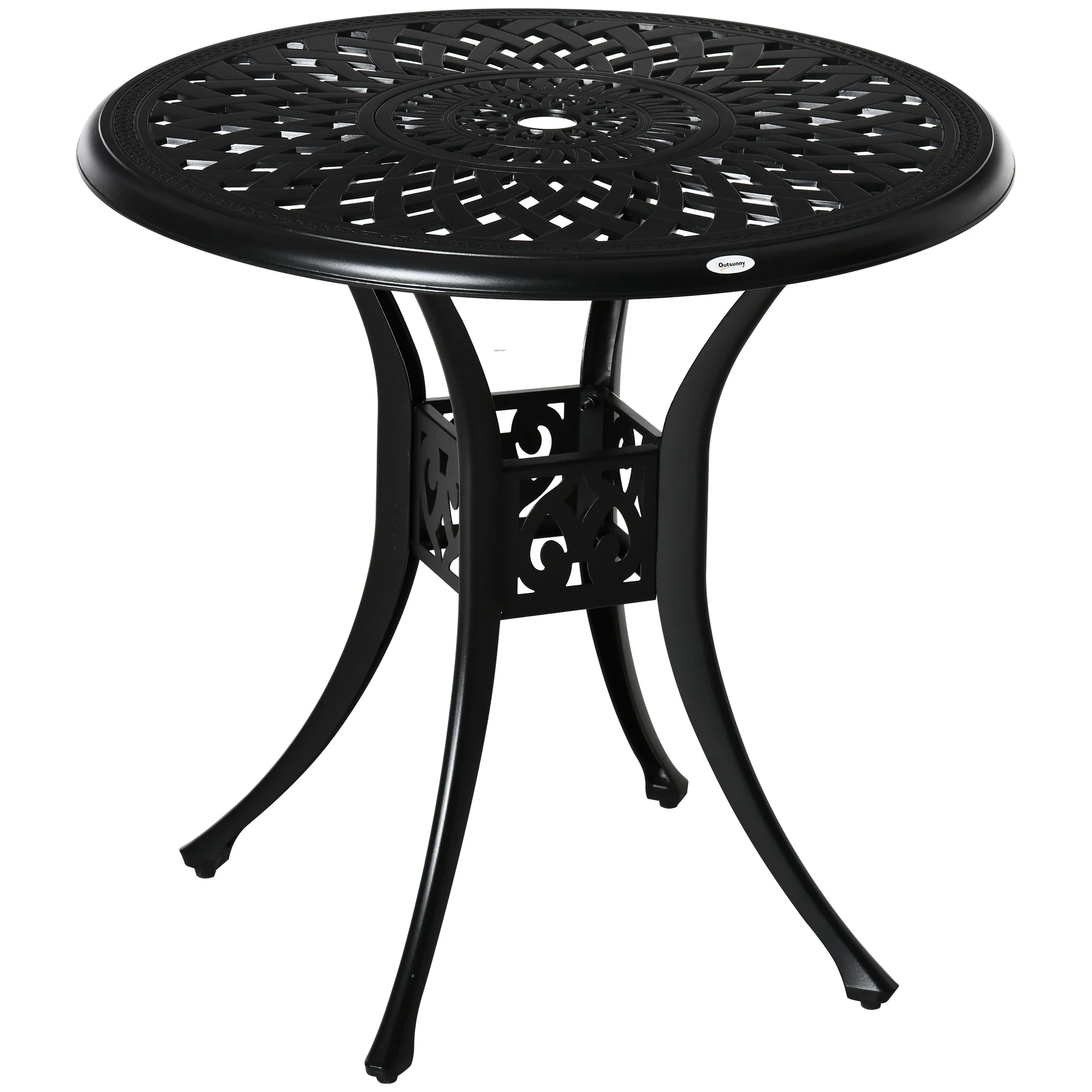 Outsunny 30 Round Patio Dining Table with Umbrella Hole, Antique Cast Aluminum Outdoor Bistro Table