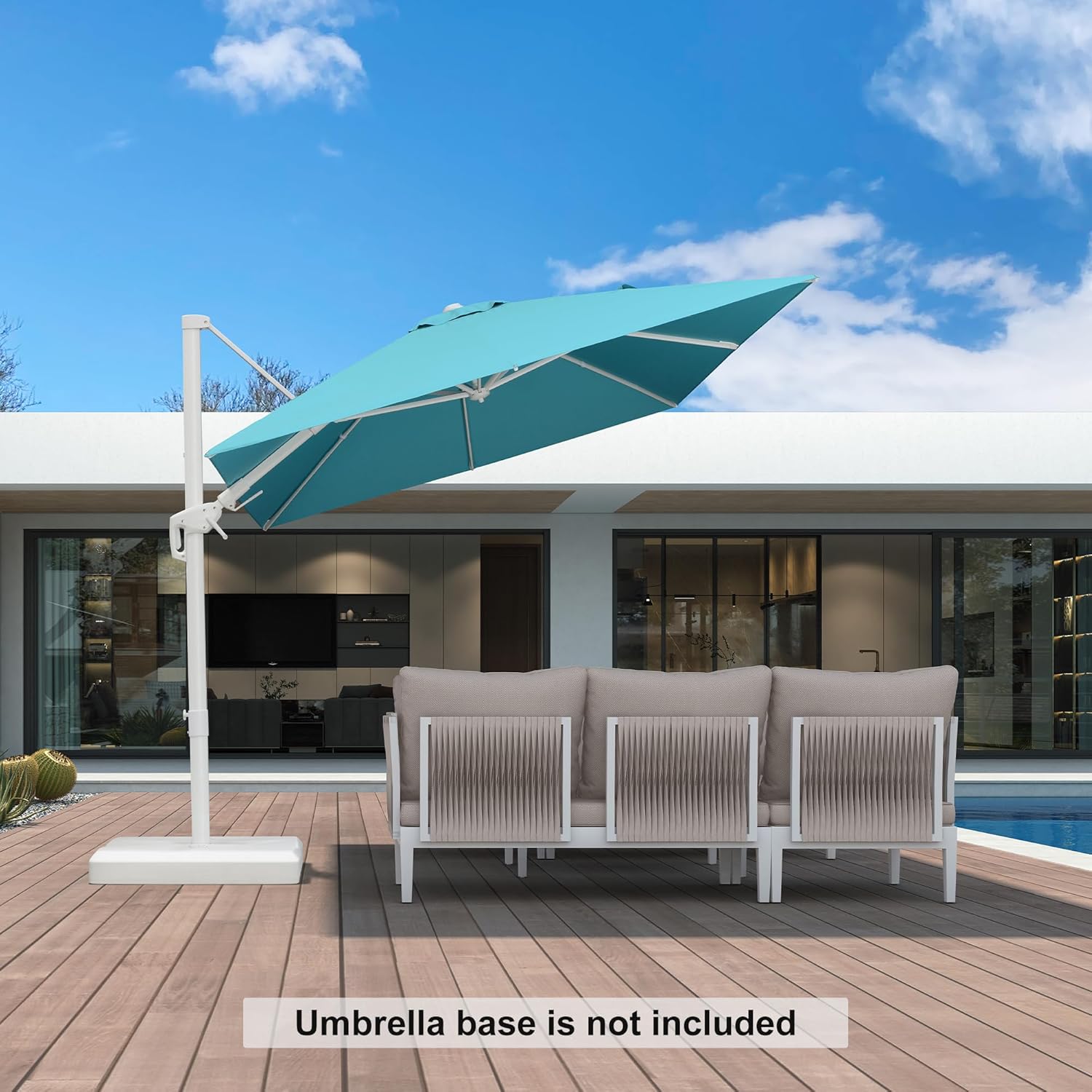 PURPLE LEAF 8' X 11.5' Right-left Tilt Patio Umbrella Swivel White Cantilever Umbrella with Tilt Aluminum Outdoor Umbrella with 360° Rotation for Deck Pool Garden, Turquoise