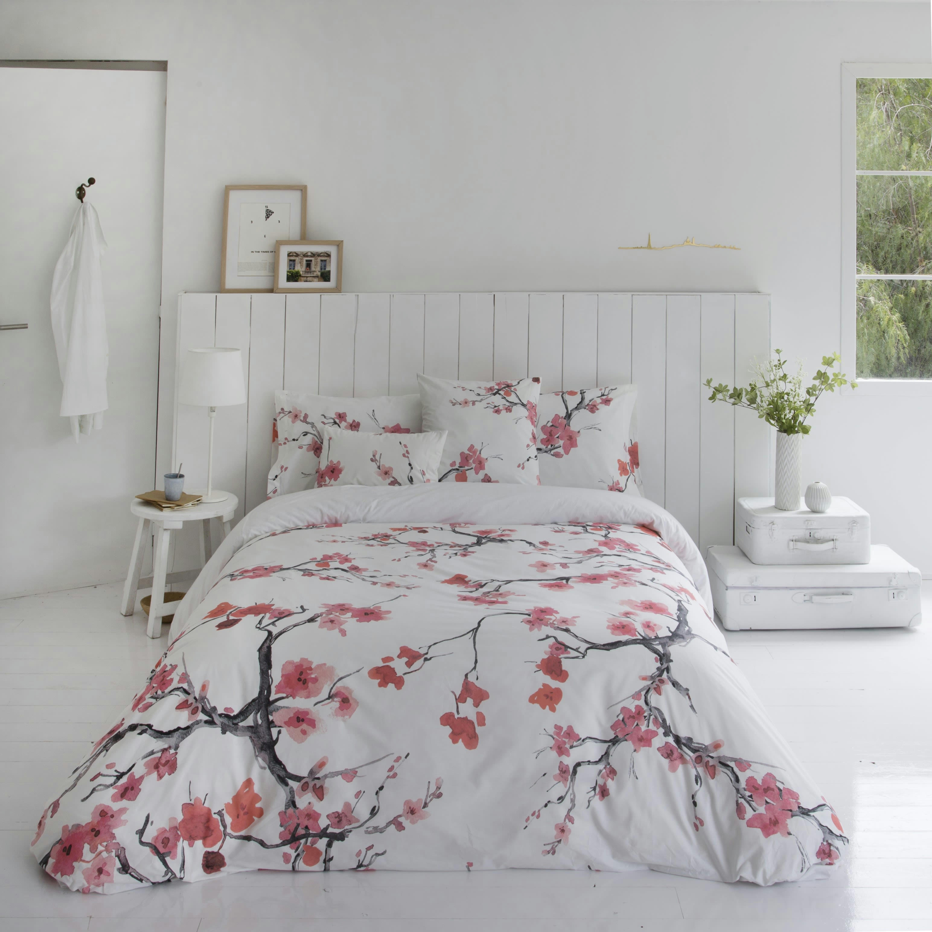 DANHA GRAN - Housse de couette imprimé floral en percale Coton Rouge 220x220 cm