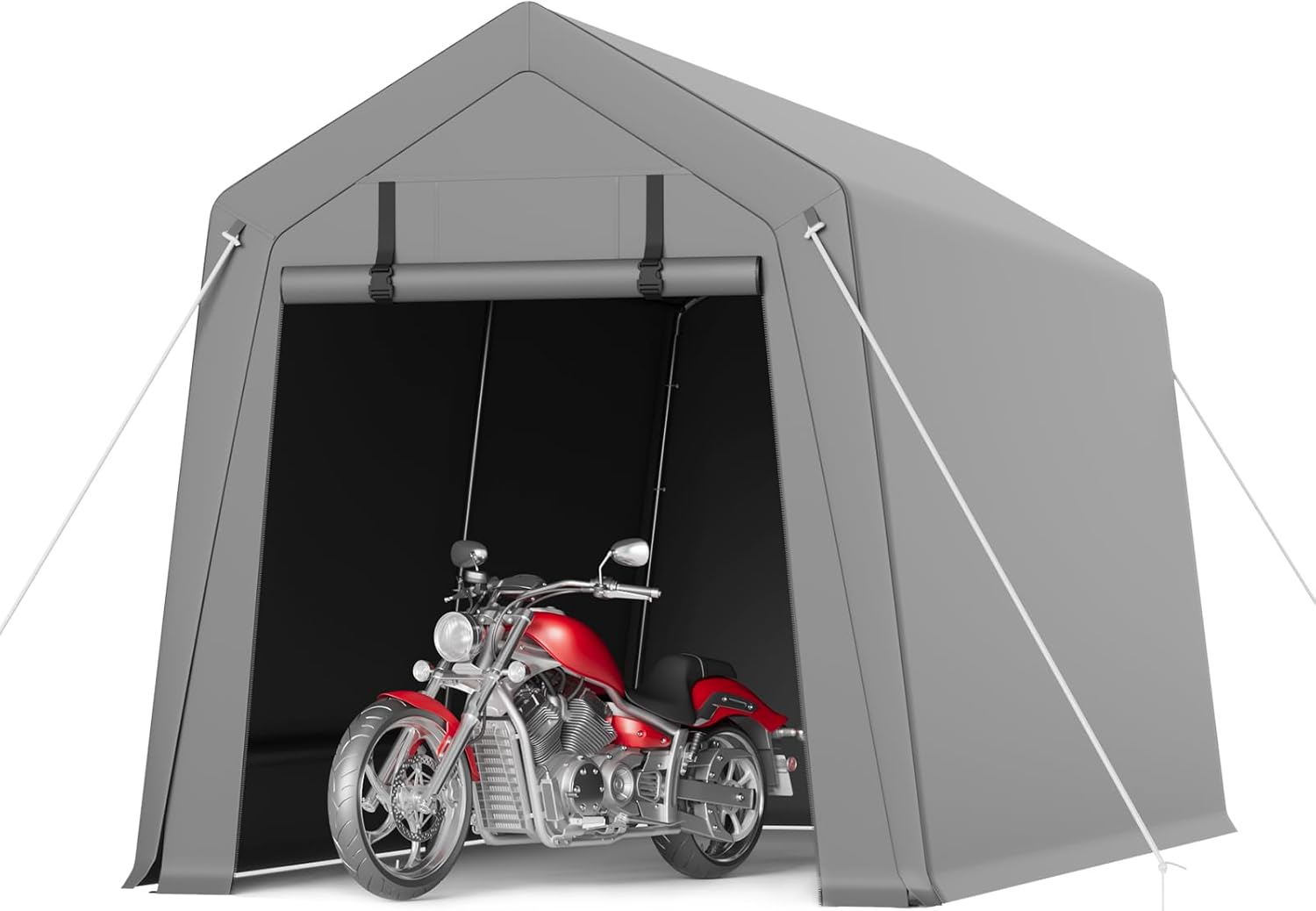 6X8 ft Heavy-Duty Portable Motorcycle Storage Shed with Roll-Up Door & Vent, 220g Waterproof PE Tarp & UV Protection, Motorcycle Shed for Motorcycles, Firewood, Garden Tools - Gray
