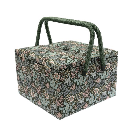 Floral Wood Block Twin Lid Sewing Box