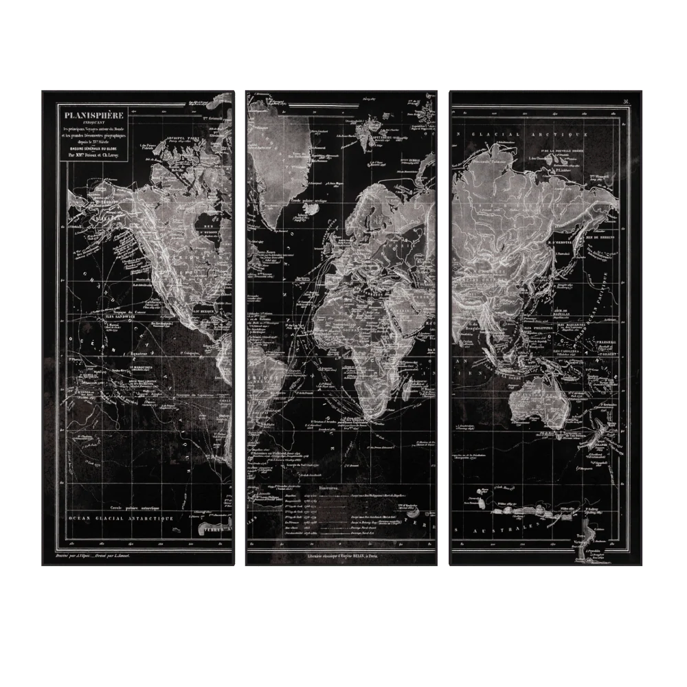 Tableau en verre OLD MAP coloris noir