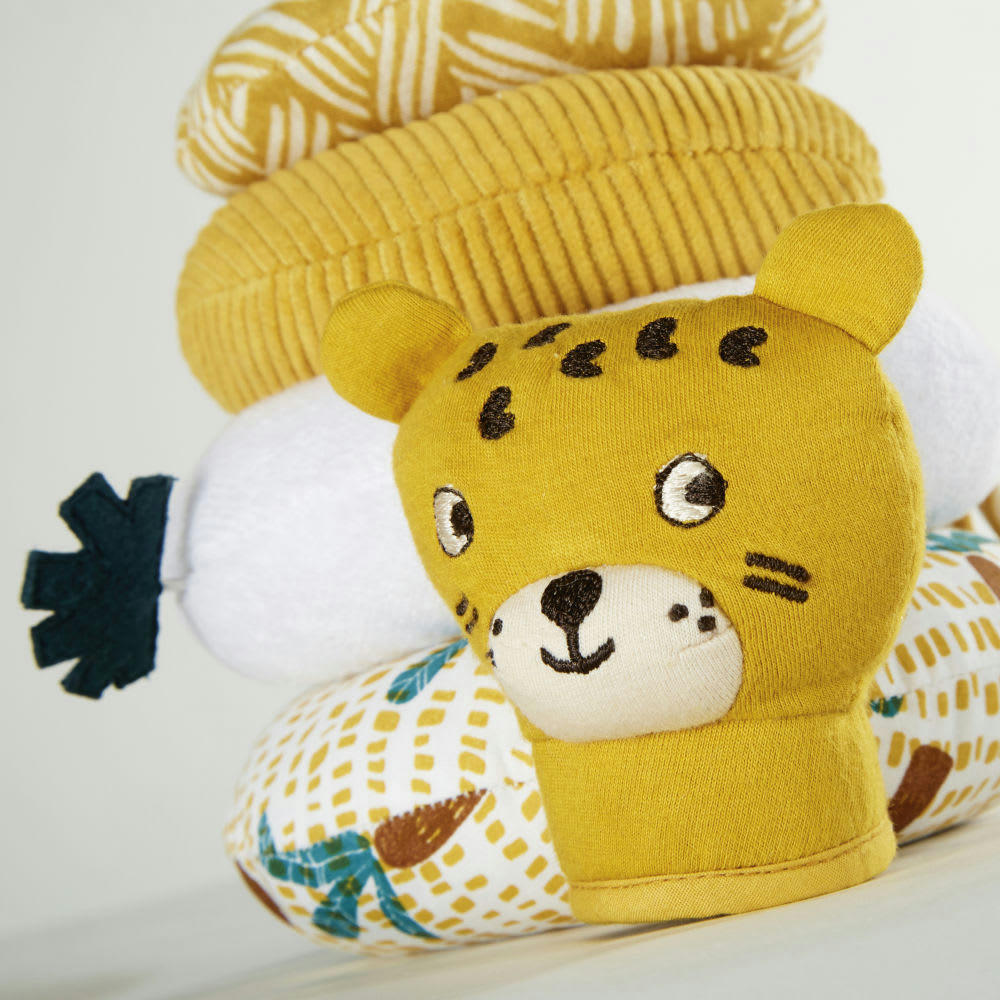 - Pyramide d'éveil bébé tigre jaune moutarde et blanche