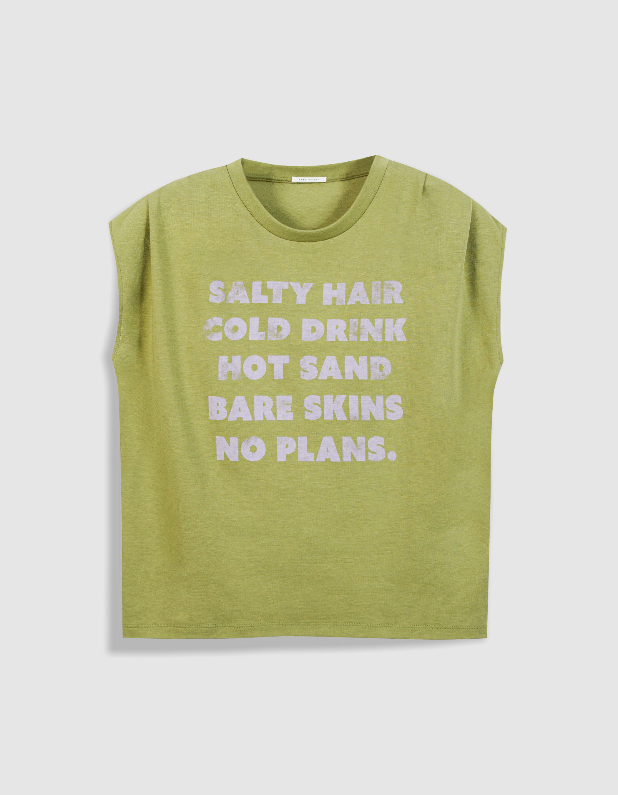 Tee-shirt manches courtes vert à message Femme