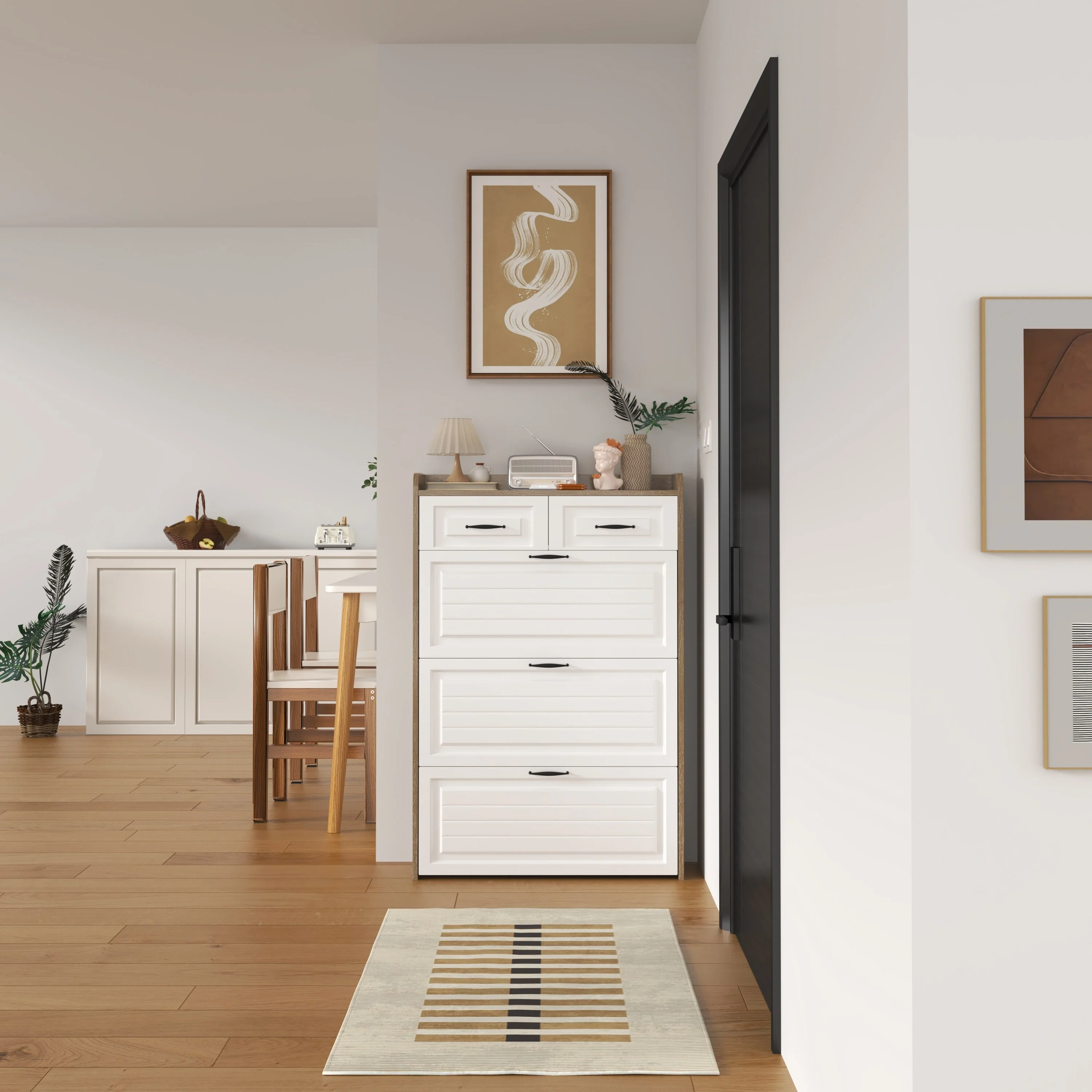 Versatile White Oak Shoe Cabinet with PVC Shaped Door and Spacious Storage