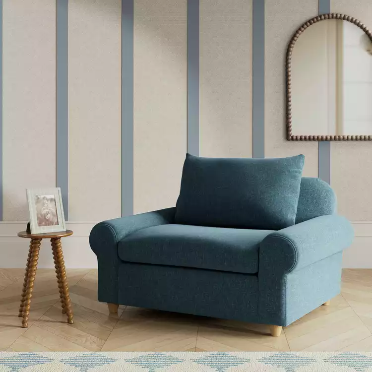 Habitat Whitby Fabric Cuddle Chair - Blue - Ash Leg