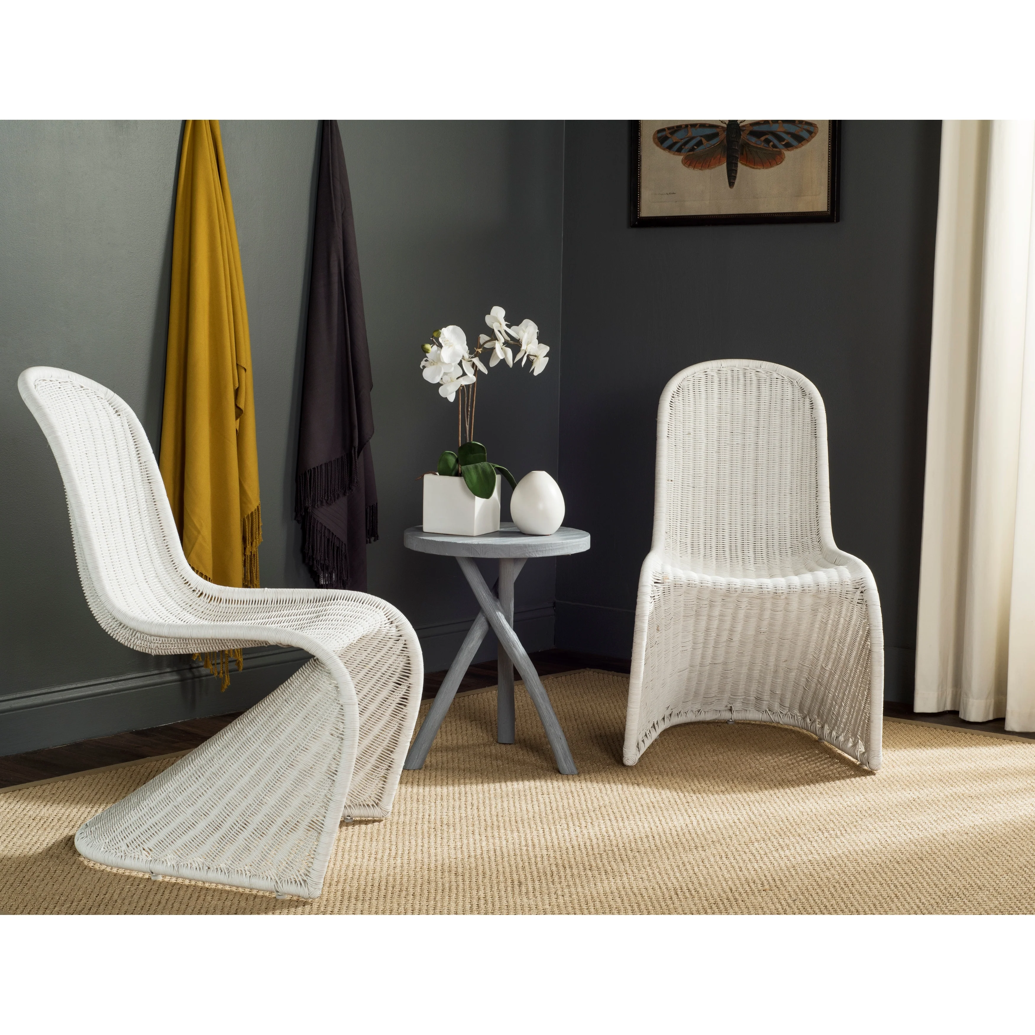 SAFAVIEH Baukje Grey Wicker Dining Chair (Set of 2) - 19Wx26Dx35H
