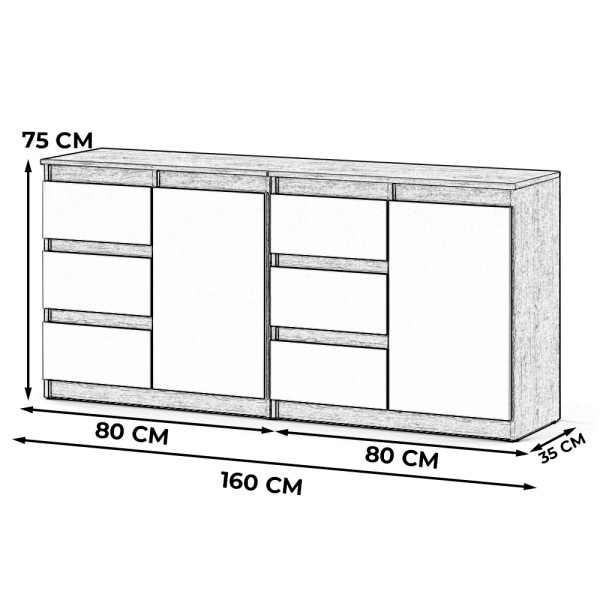 Komoda 160cm szafka loft szuflady szary mat dąb wotan salon