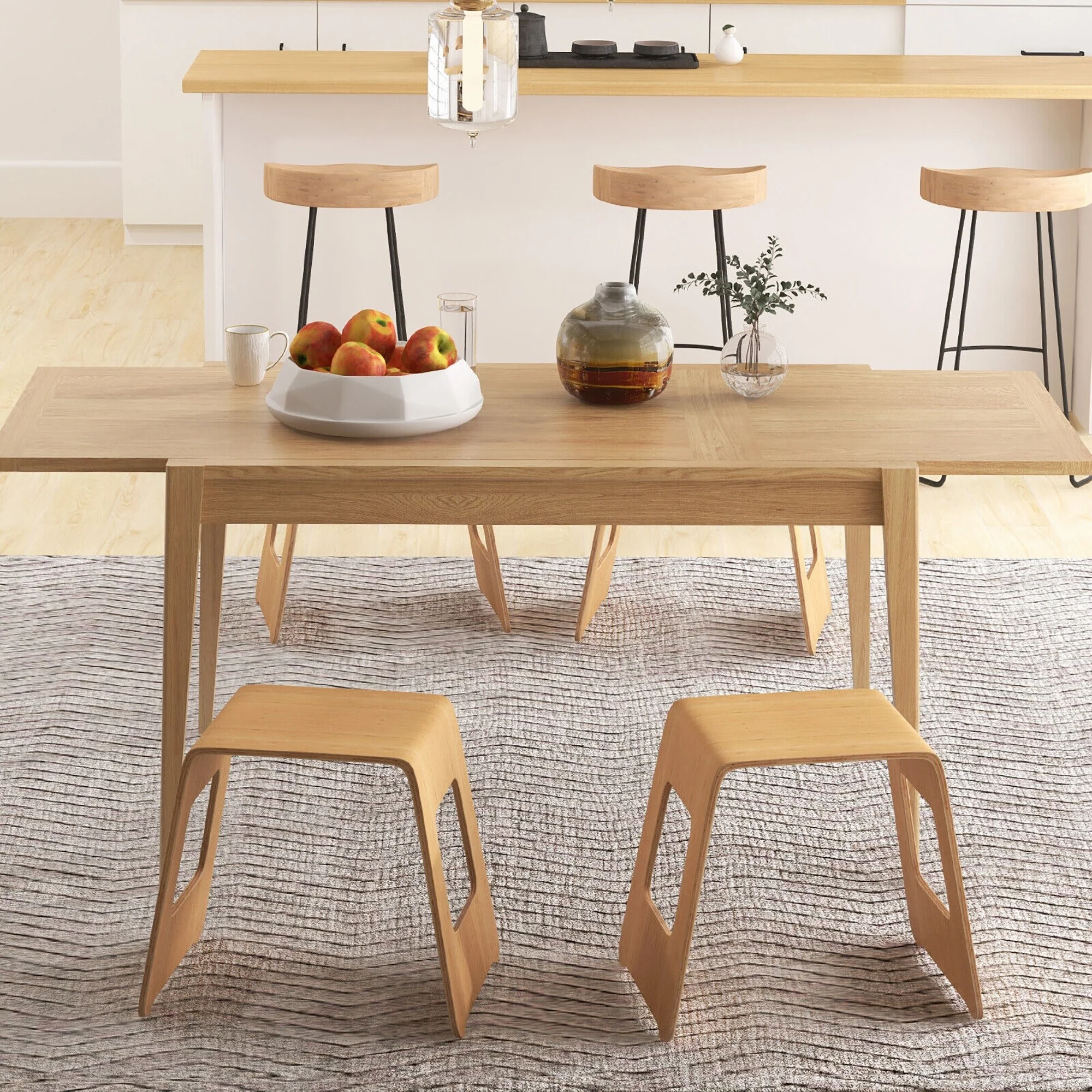 Gymax 4-Pack Versatile Bamboo Stool 18'' Wooden Shoe Changing Stool