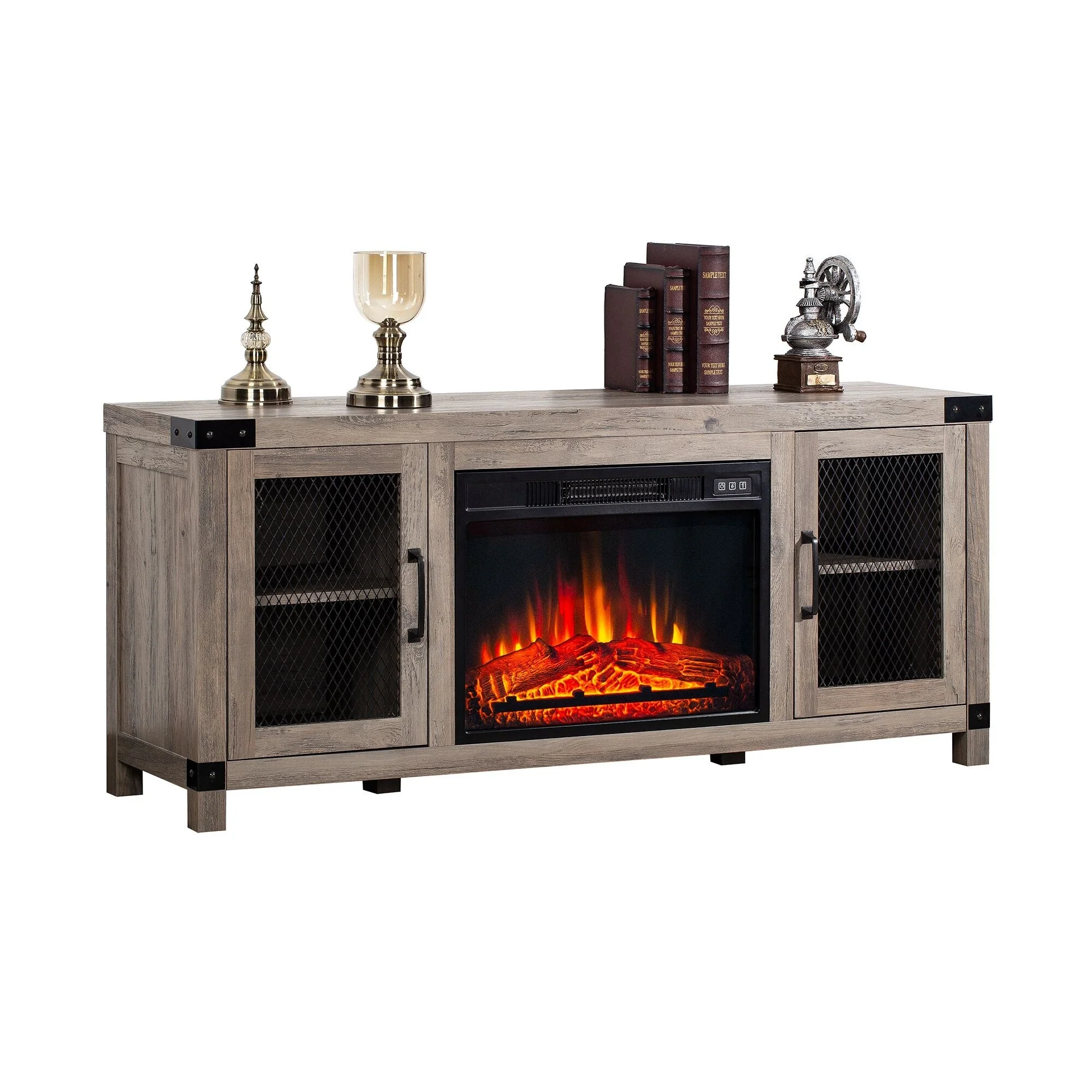 Farmhouse 58-inch Fireplace TV Stands Console Table with 4-shelves