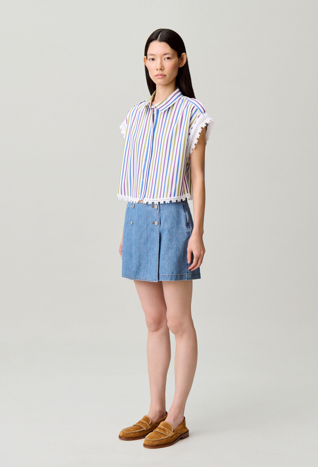 Chemise rayée dentelle