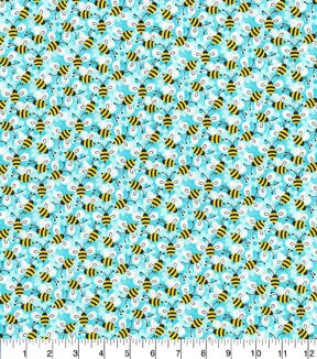 Fabric Traditions Packed Bees Aqua Novelty Cotton Fabric