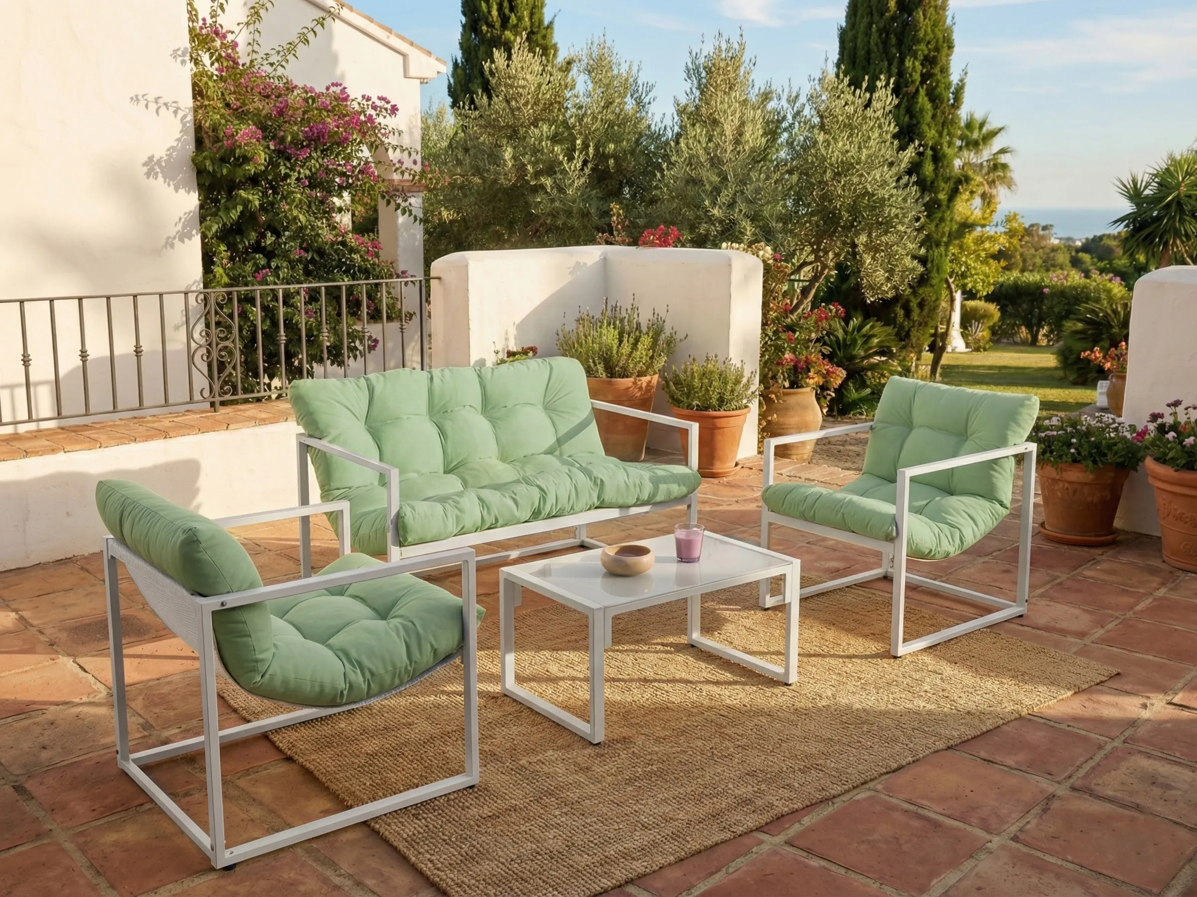 Garden Lounge Set with Table 4 Seater GARDA Metal Green