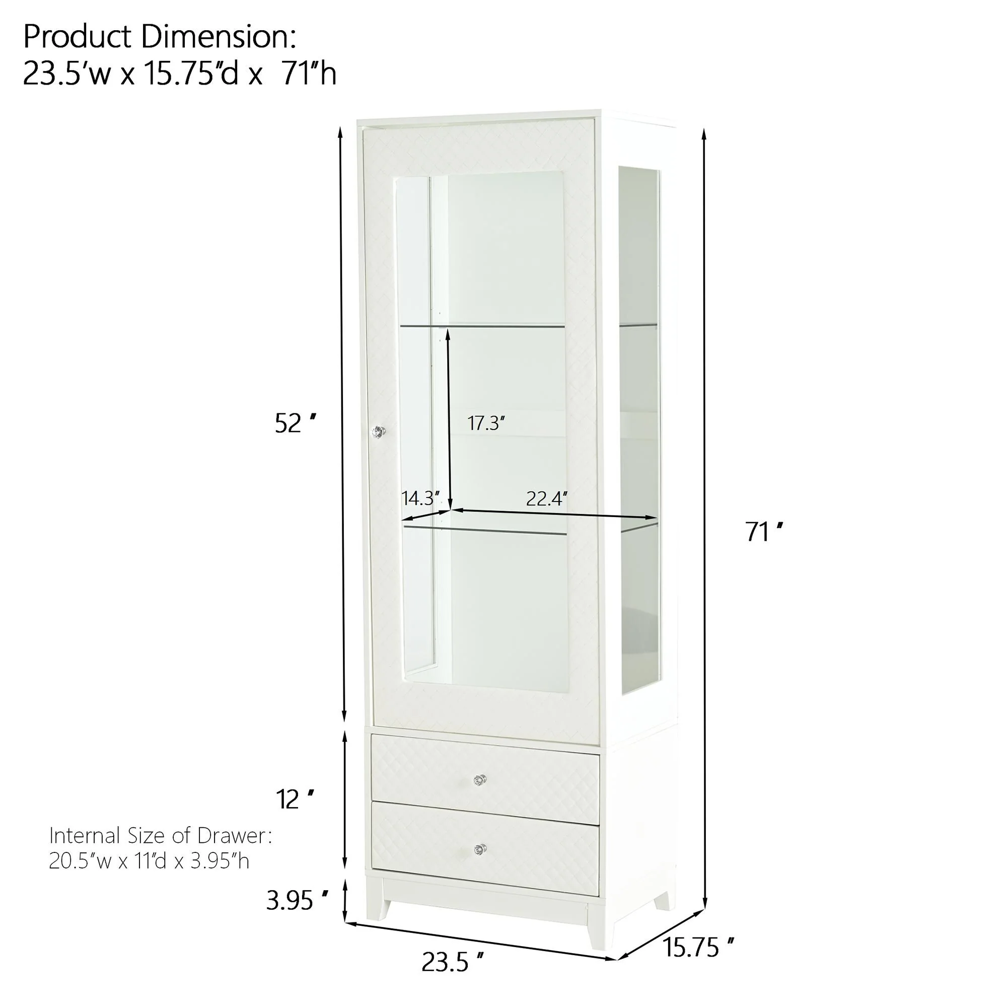 71Tall Display Cabinet with Single Upholstered Glass Door, Wine Cabinet with 5 Colors Adjustable LED Ceiling Light