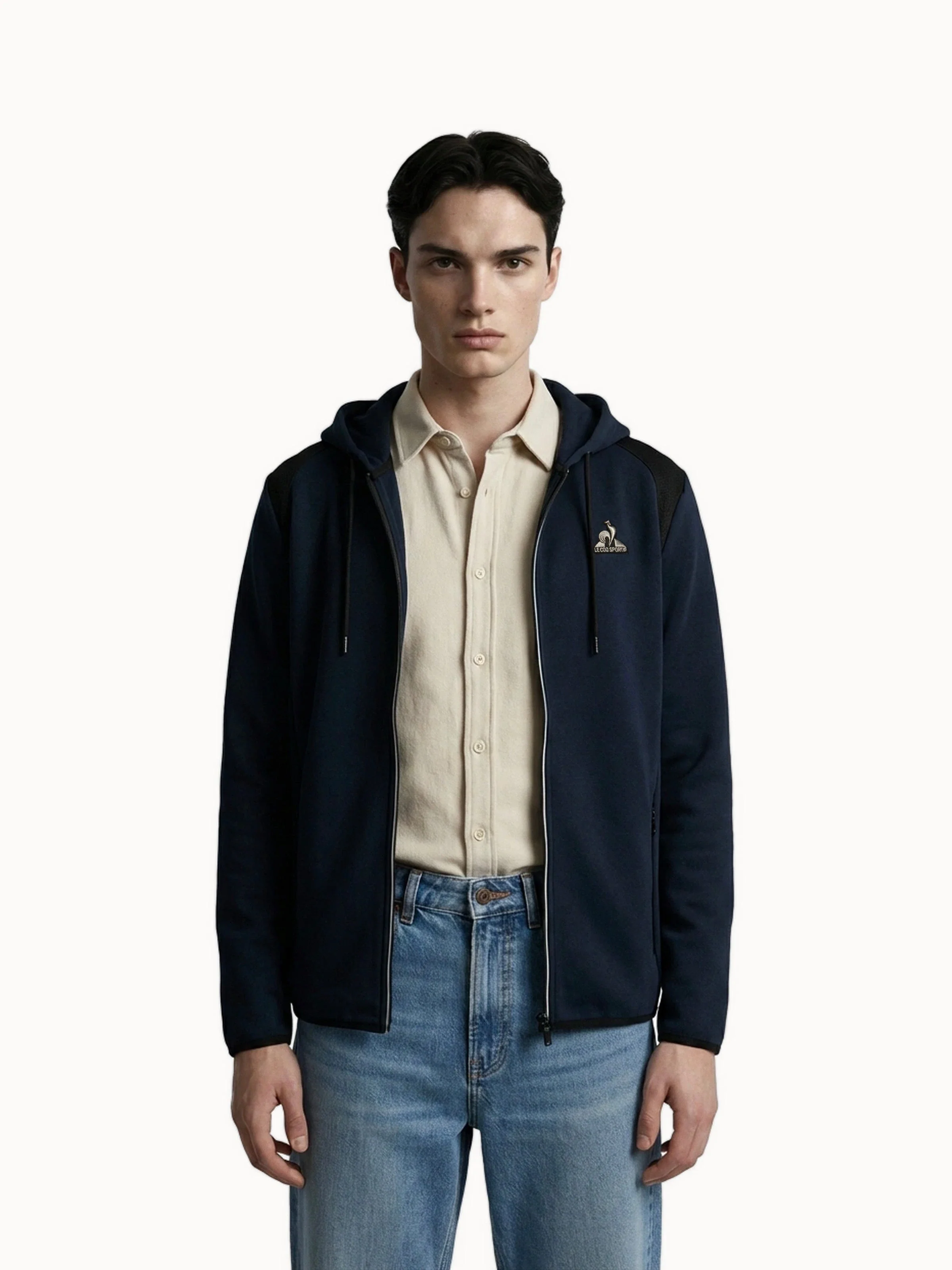 Veste à capuche zippée Coq d'argent en jersey double avec détails texturés