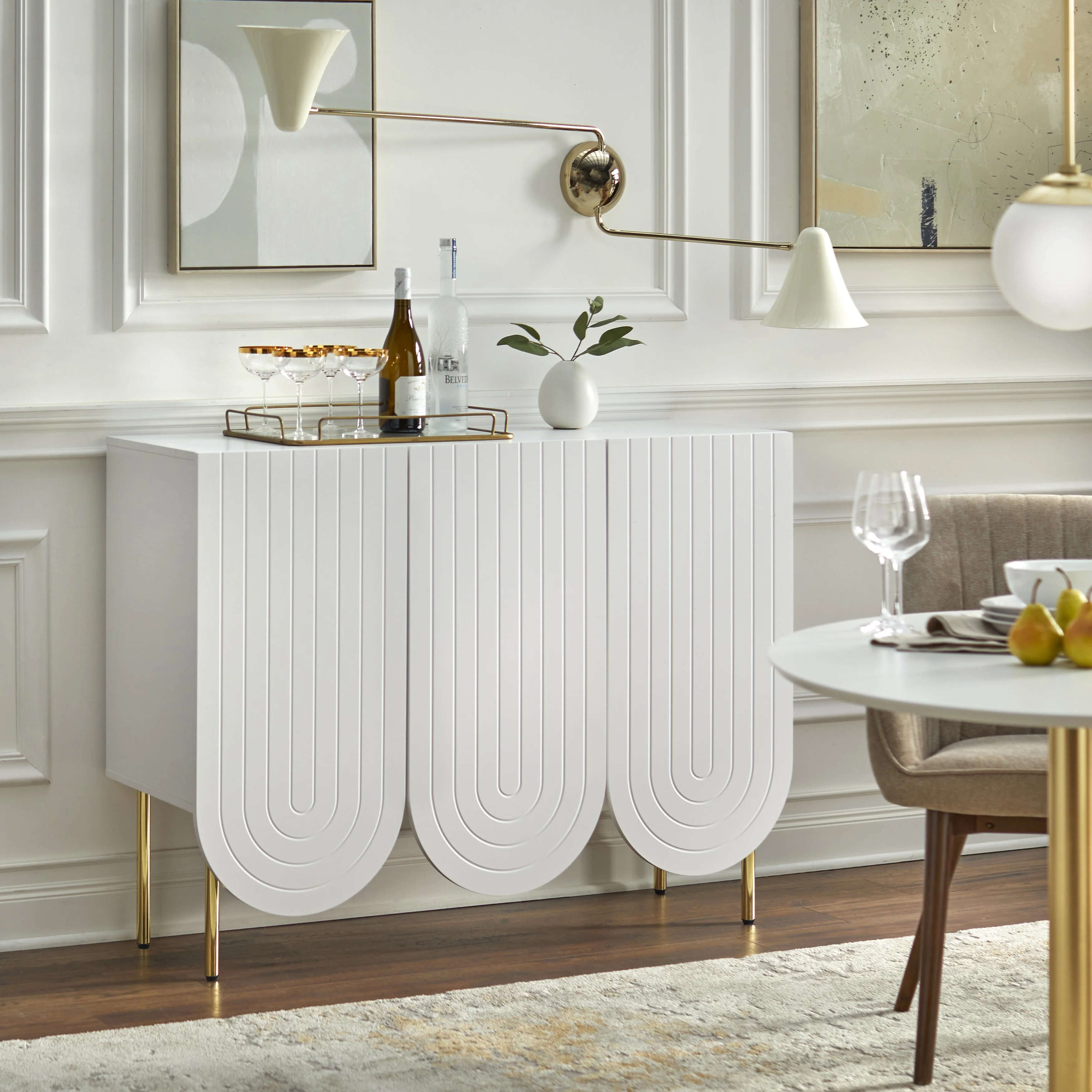 Lifestorey Ingrid 3-Door Scalloped Mid-Century Sideboard