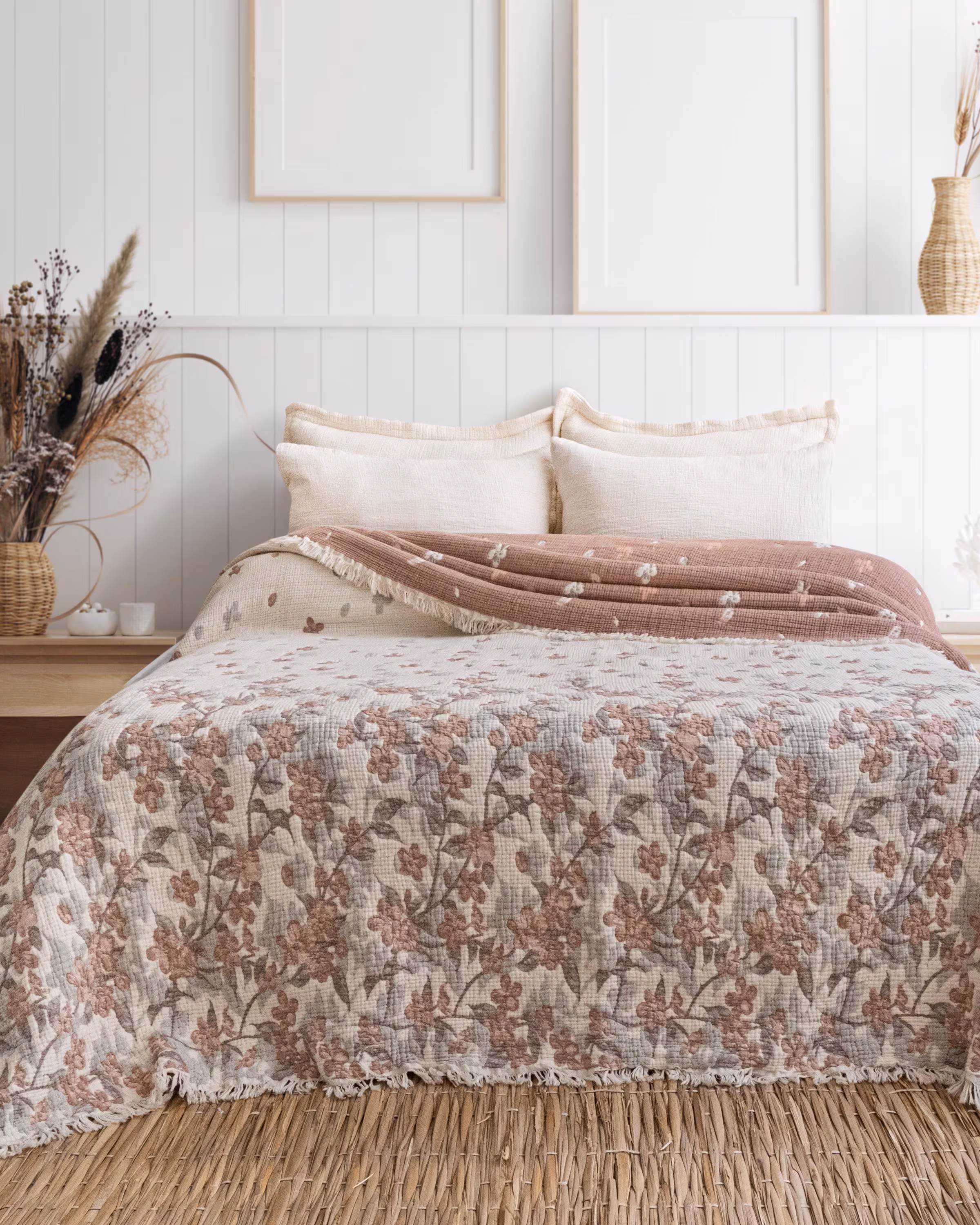 Sakura Flower Muslin Comforter King Size | Reversible Lightweight Cotton Bedspread