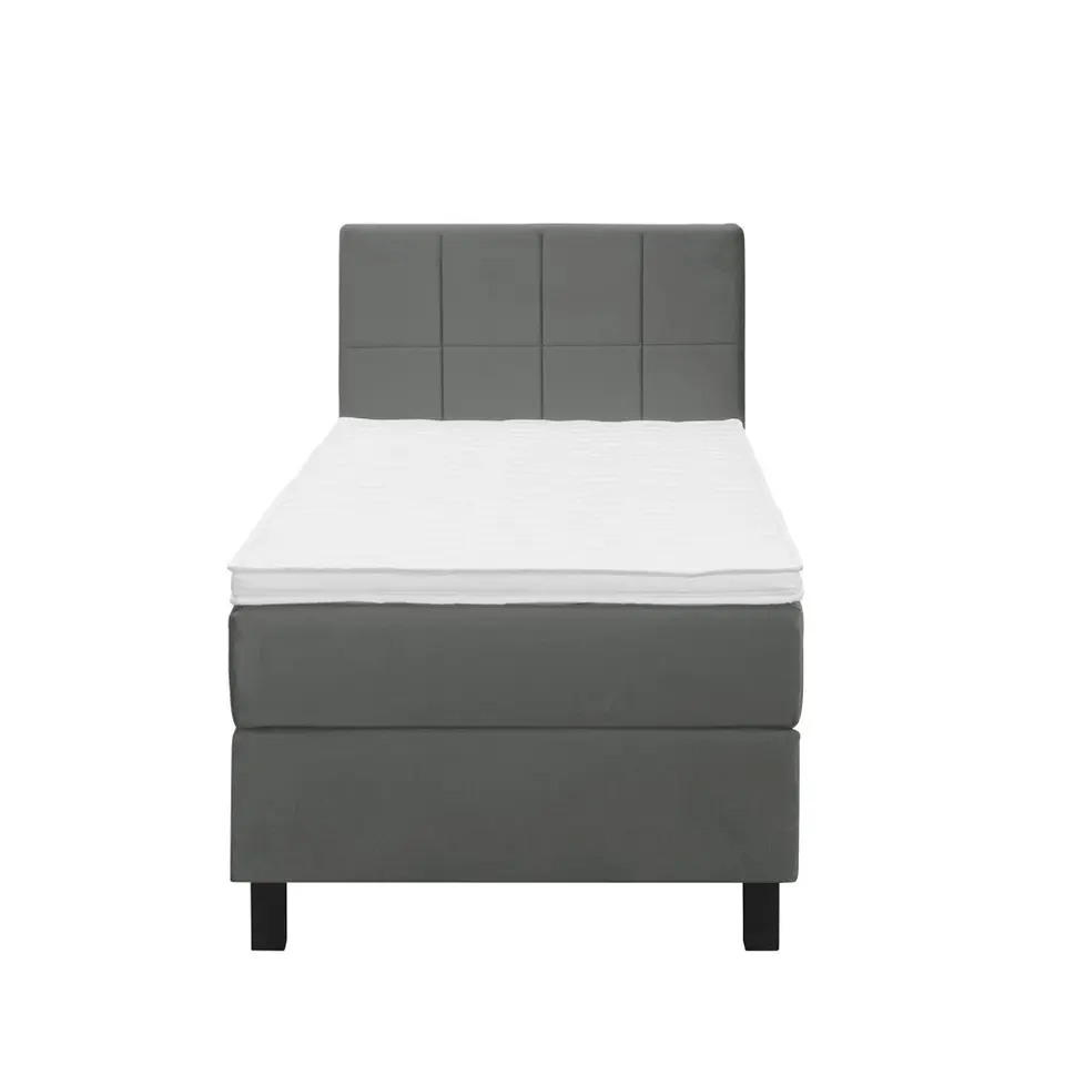 Boxspring Liv geblokt - grijs - 90x200 cm - vierkante poot