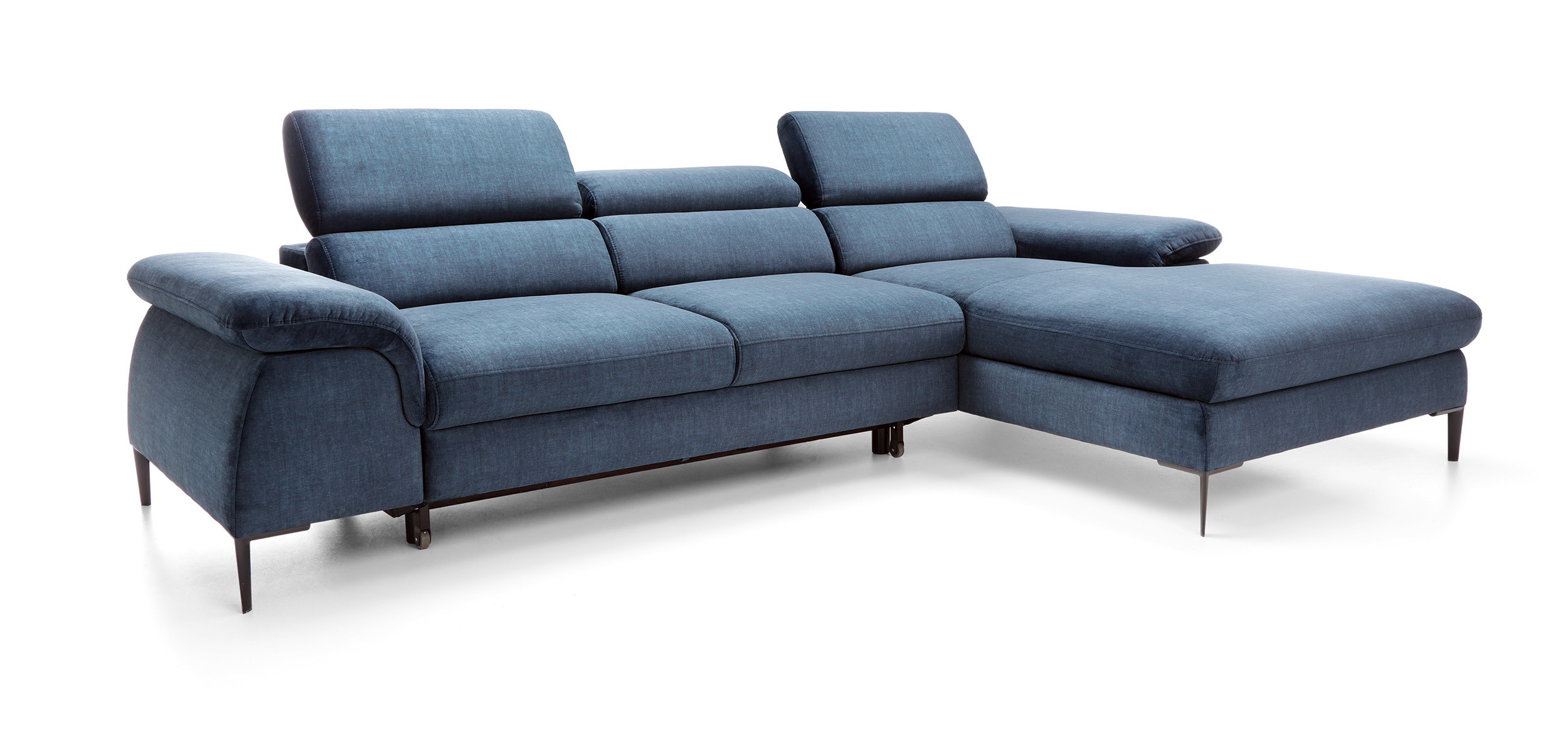 Narożnik SEUL M morski z szezlongiem - elegancka sofa do salonu Prawy
