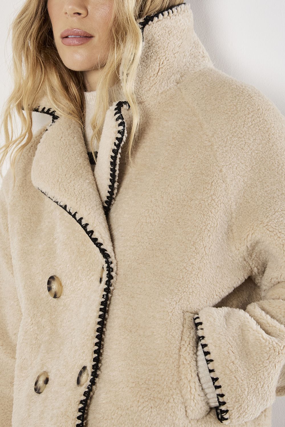 Apricot Blanket Stitch Teddy Borg Jacket
