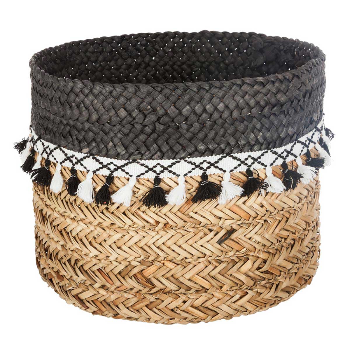 Cesto decorativo seagrass com pompons 34cm