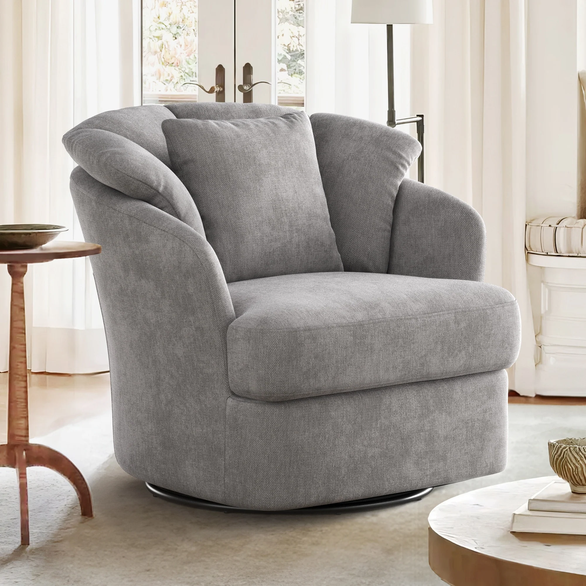 LUE BONA Oversized Swivel Accent Chair, Modern Barrel Chair with Double Cushion - N/A