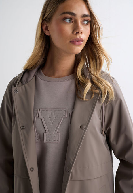 Womens Grey Rubber Mid Length Coat
