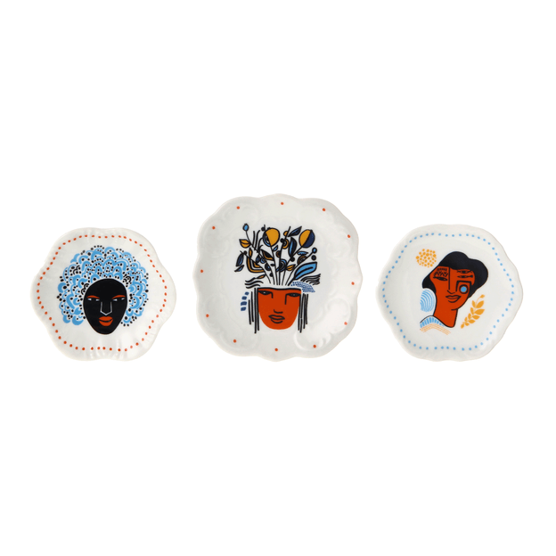 PRATO DECORATIVO CONJUNTO COM 3 PEÇAS MULHER PÁSSARO