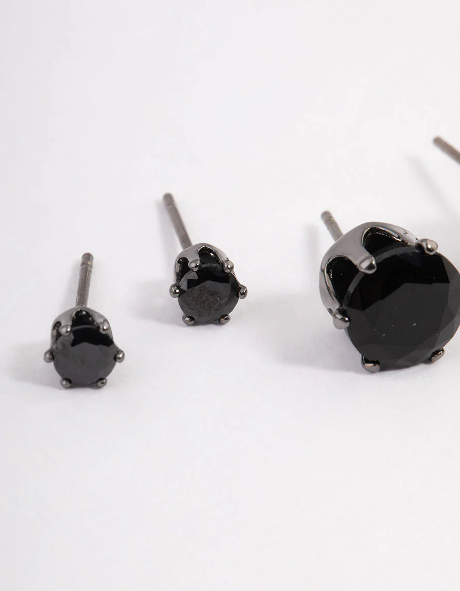 Gunmetal Round Graduated Stud Earrings Pack