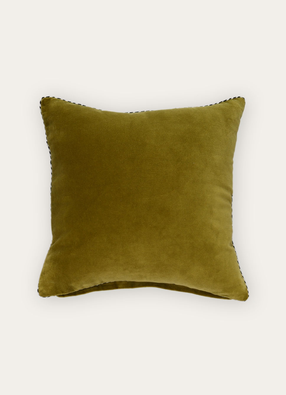 PETIT COUSSIN EN VELOURS AVEC PASSEPOIL RAYÉ VERT ANIS