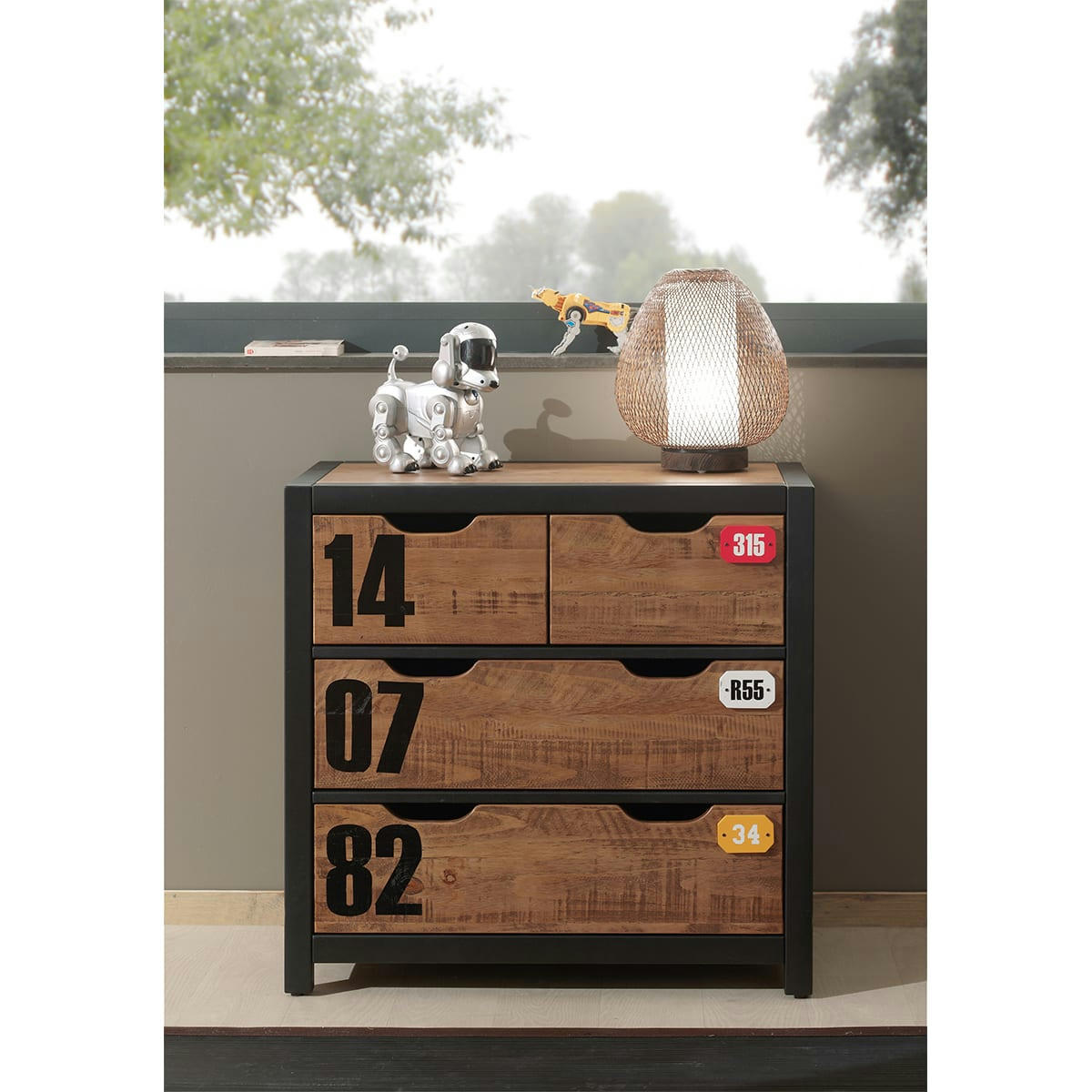 ALEX - Commode 4 tiroirs noir naturel