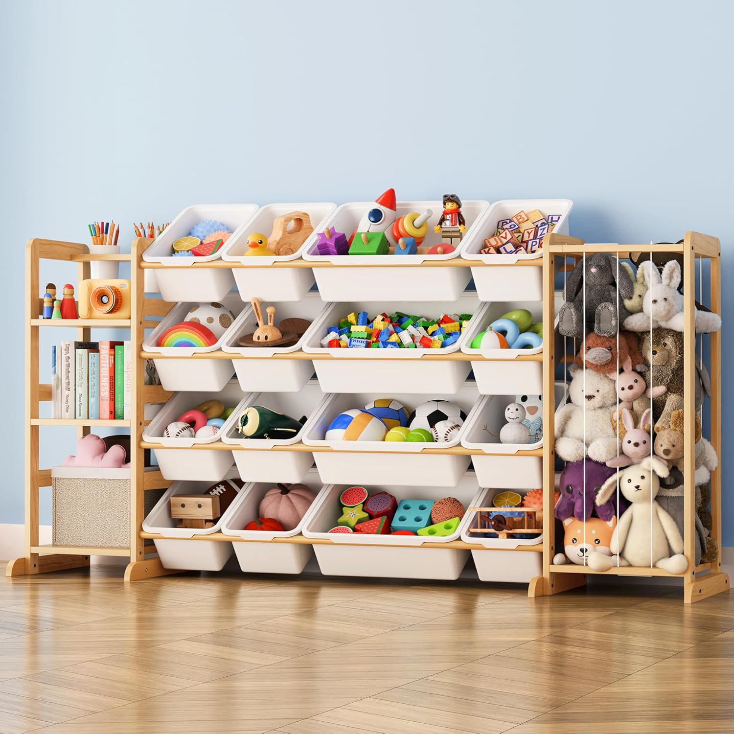 Toy Storage Organizer with Bookshelf and Stuffed Animal Storage - Playroom Organization with Shelves and 12 Bins - Living Room Box for Lego - Bedroom Decor Essentials