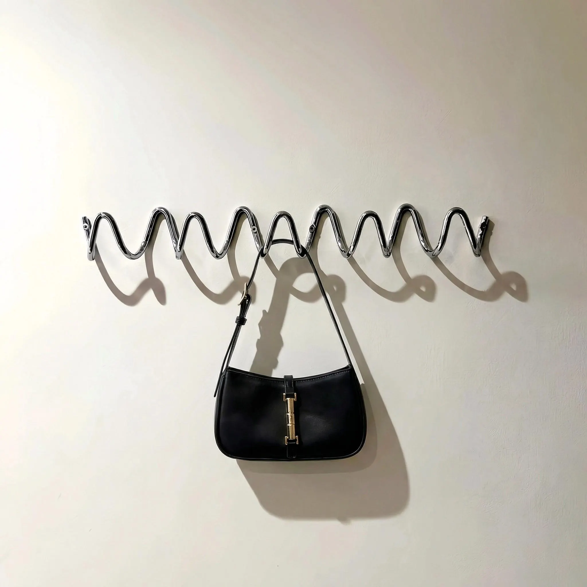 Silver Minimalist Wave Wall Hook | Modern Metal Coat Rack | Entryway Organizer Decor