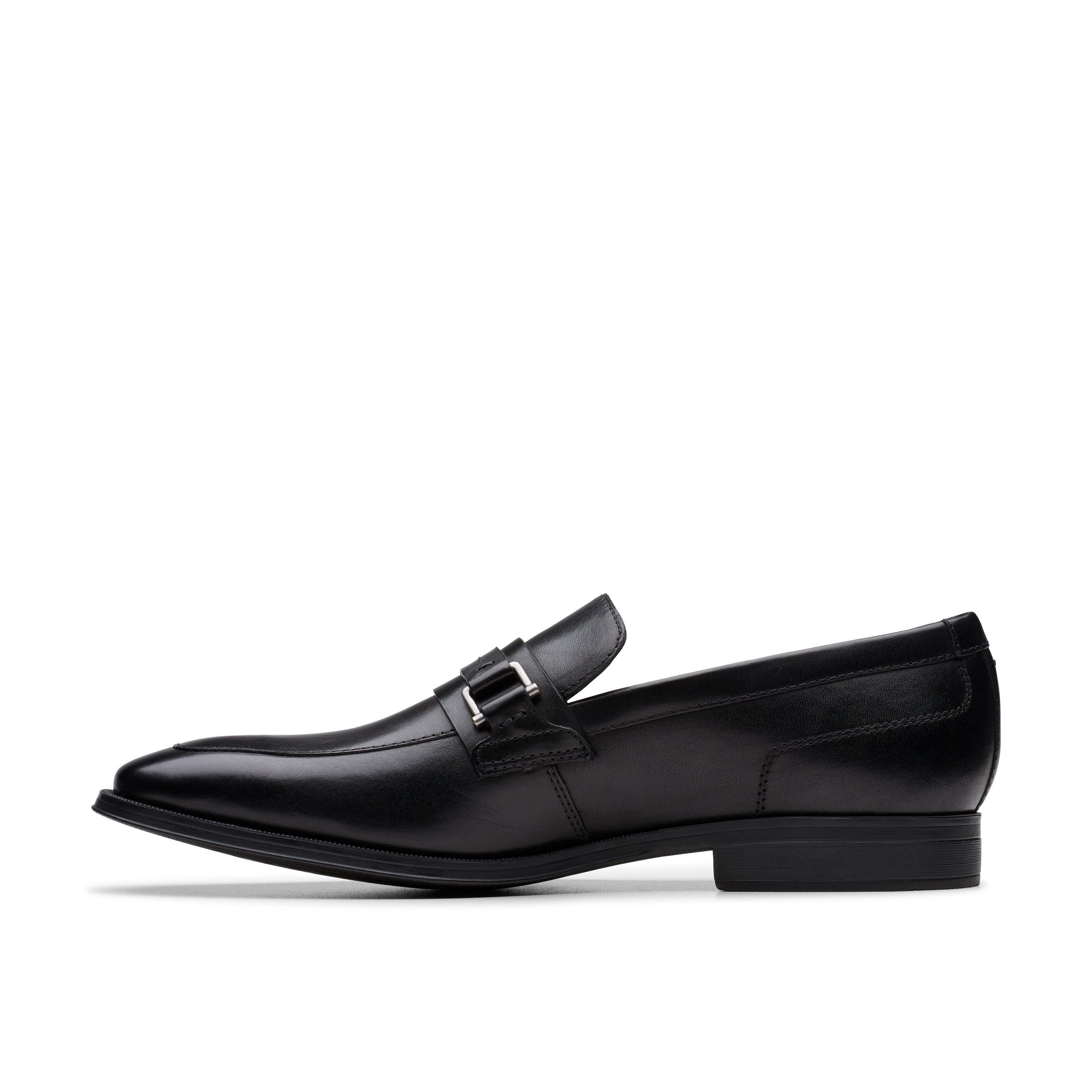 Clarks Paulton Lo Black Leather Loafers,Slip Ons