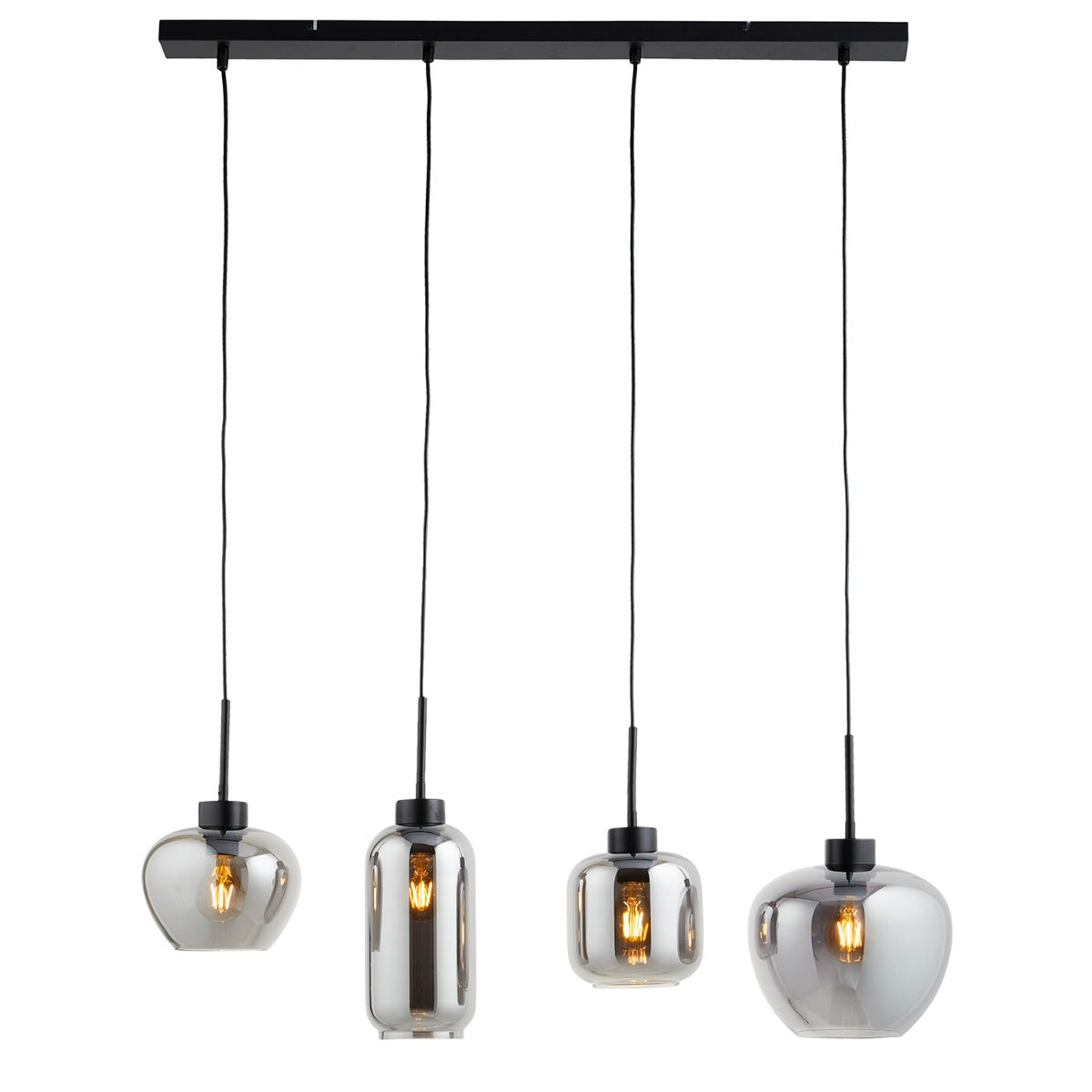 Lighto | Hanglamp zwart met smoke glas 4-lichts | Elin
