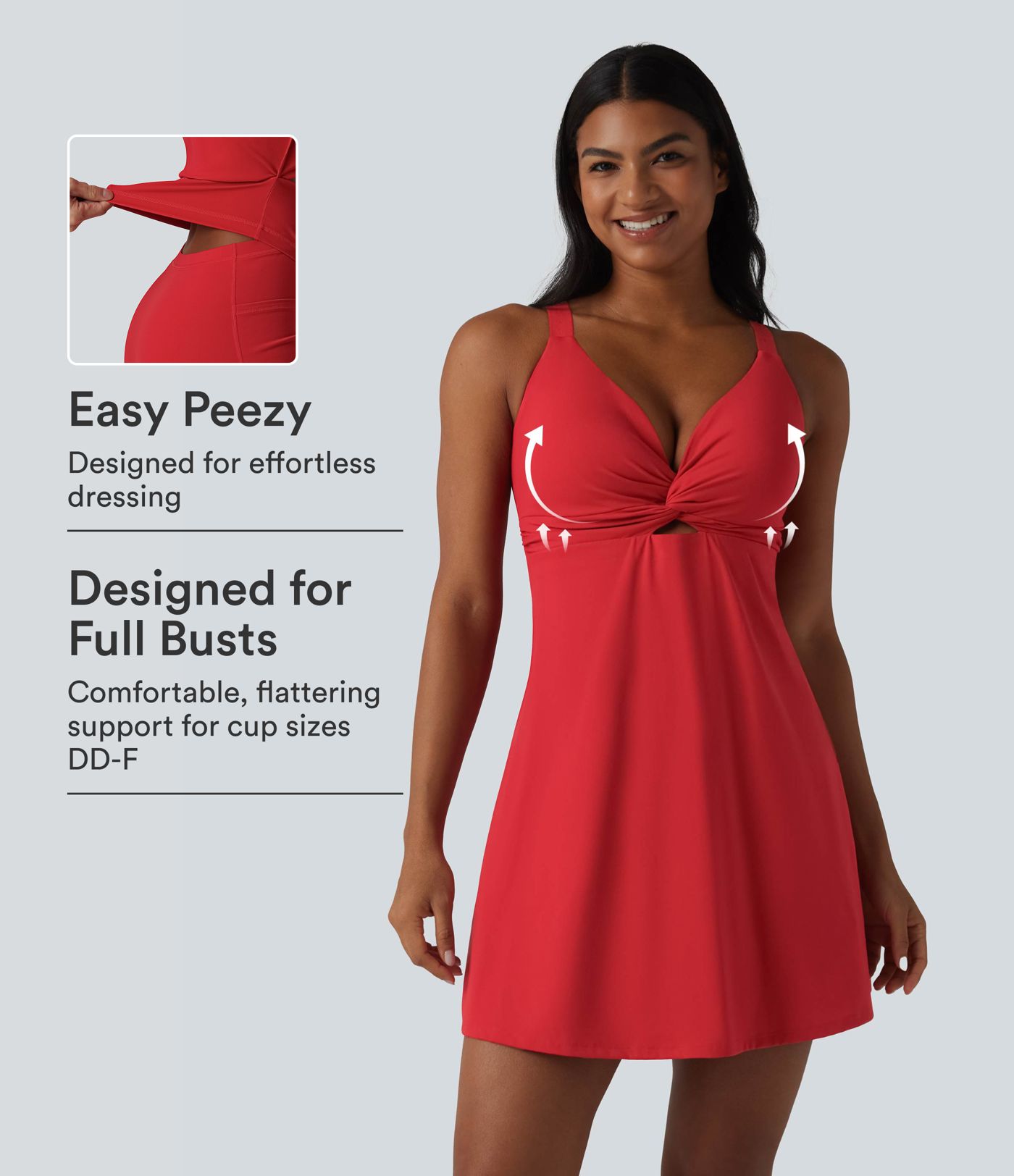 SoftlyZero™ Plush Robe sport de danse push-up à bretelles torsadées ajustables, coussinets intégrés non amovibles bonnets E-G avec poches – Easy Peasy