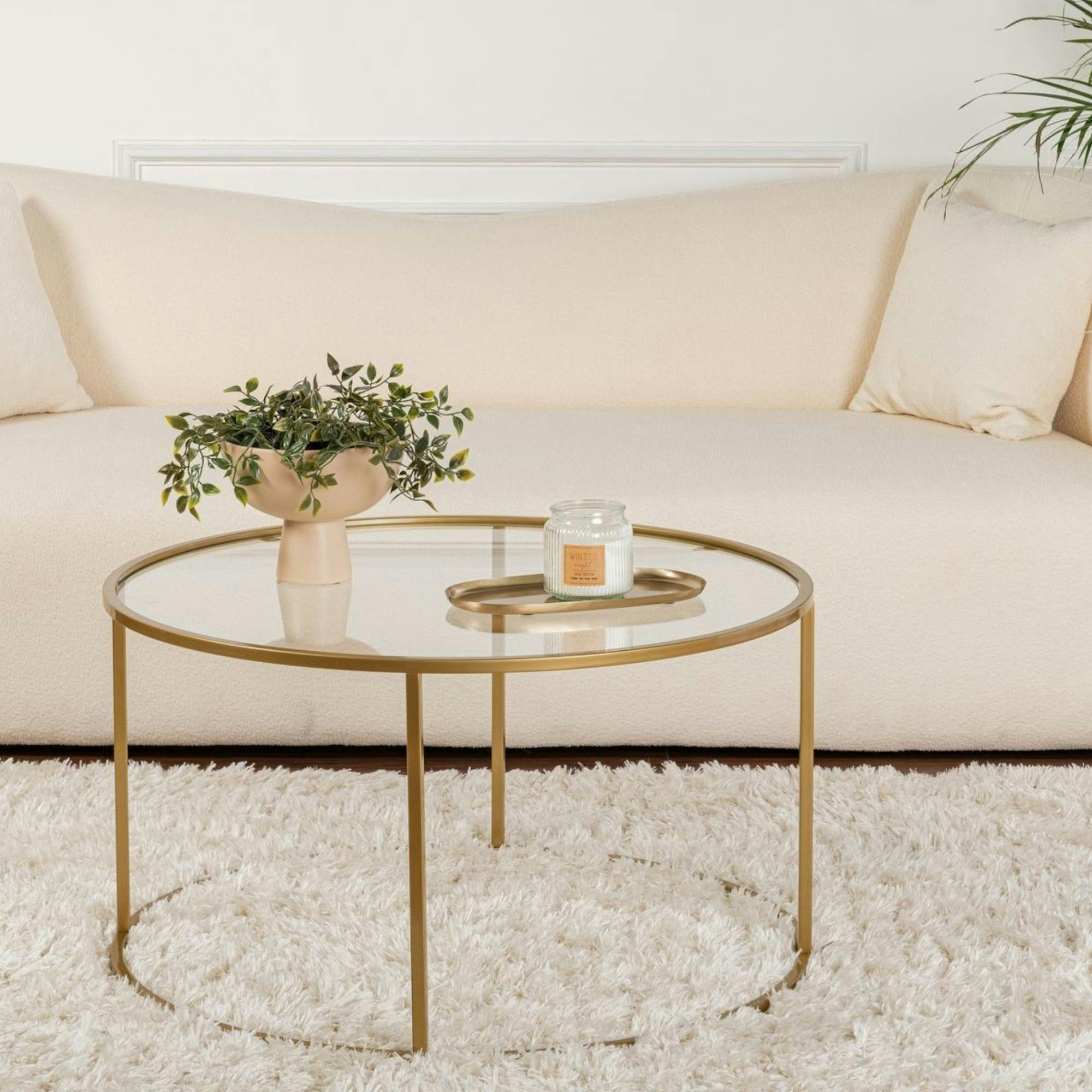 Table basse ronde en verre – cadre doré ⌀80 cm TULUM