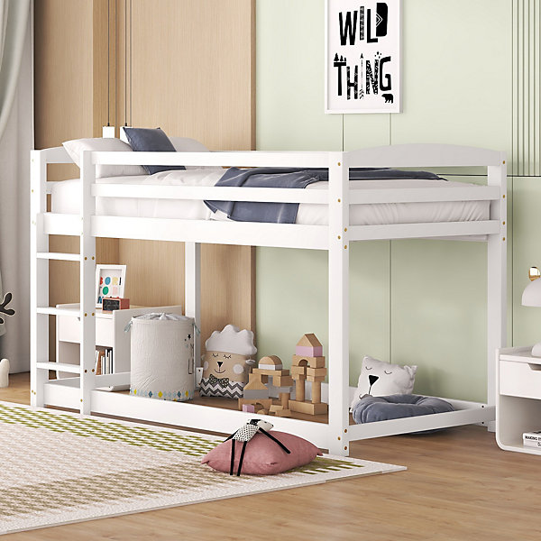 Lit superposé 90 x 200 cm - Cadre de lit simple avec 15 lattes - Pin   MDF - Sans matelas - Blanc
