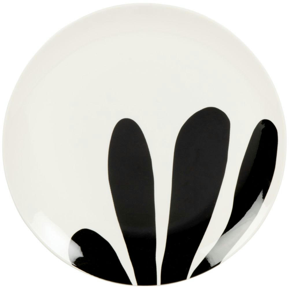 CHIMERA - Assiette plate en porcelaine blanche motif végétal noir