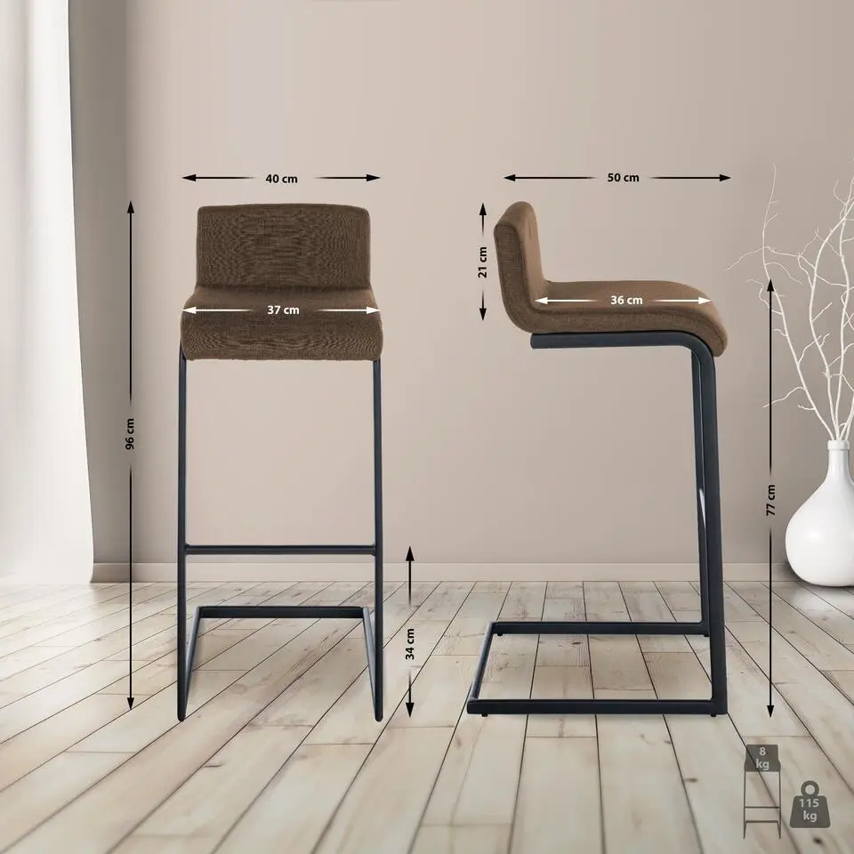 CLP Barkruk Newport zwart Frame - Stof - bruin