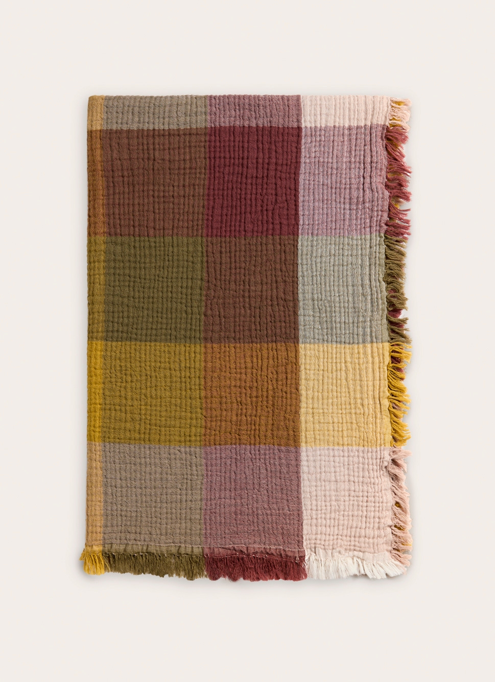 PLAID à CARREAUX EN GAZE DE COTON TISSÉ-TEINT MULTICOLORE