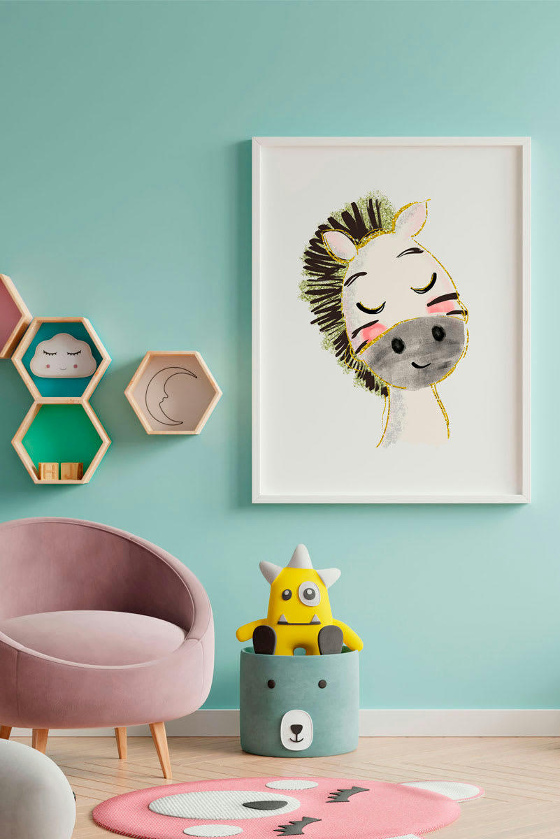 DECOWALL - Impression de zèbre encadrée en bois blanc 43X33 cm