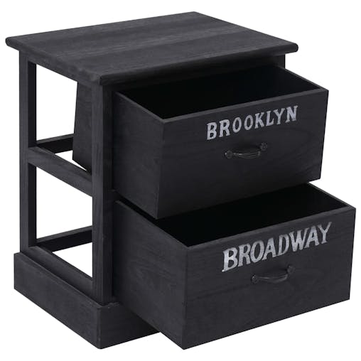 NNEVL Nightstand Black 38x28x45 cm Paulownia Wood