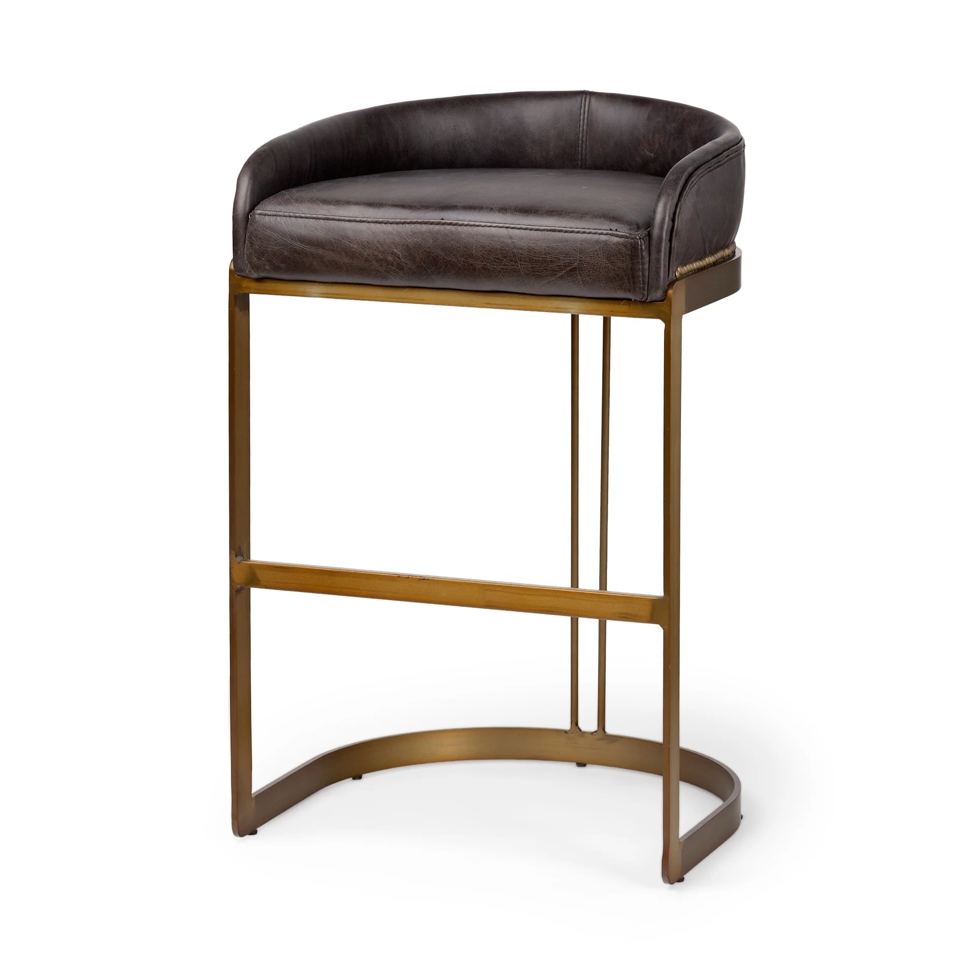 Hollyfield Black Genuine Leather Seat with Gold Metal Frame Counter Stool - 20.5L x 19.8W x 32.8H