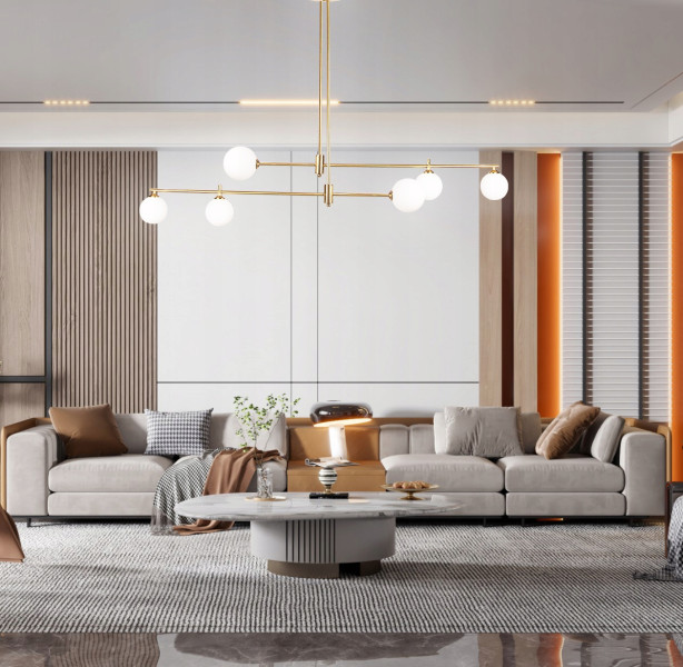 Lampa Sufitowa Wisząca Do Salonu Złota 6 Kul Szklanych