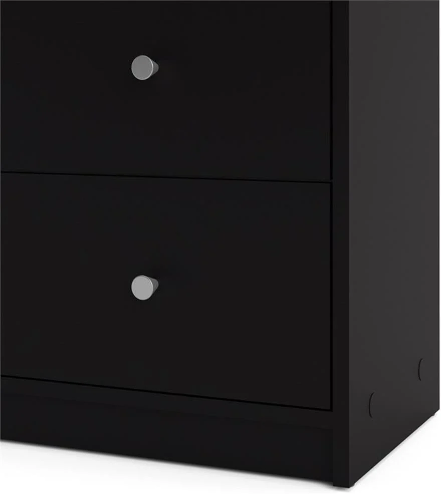 3-Pc Scandinavian Design Engineered Wood Bedroom Furniture Set with 3-Drawer Chest  6-Drawer Double Dresser  1-Drawer Nightstand, Pewter Plastic Handles, Smooth Plastic Glides, in Black(3)