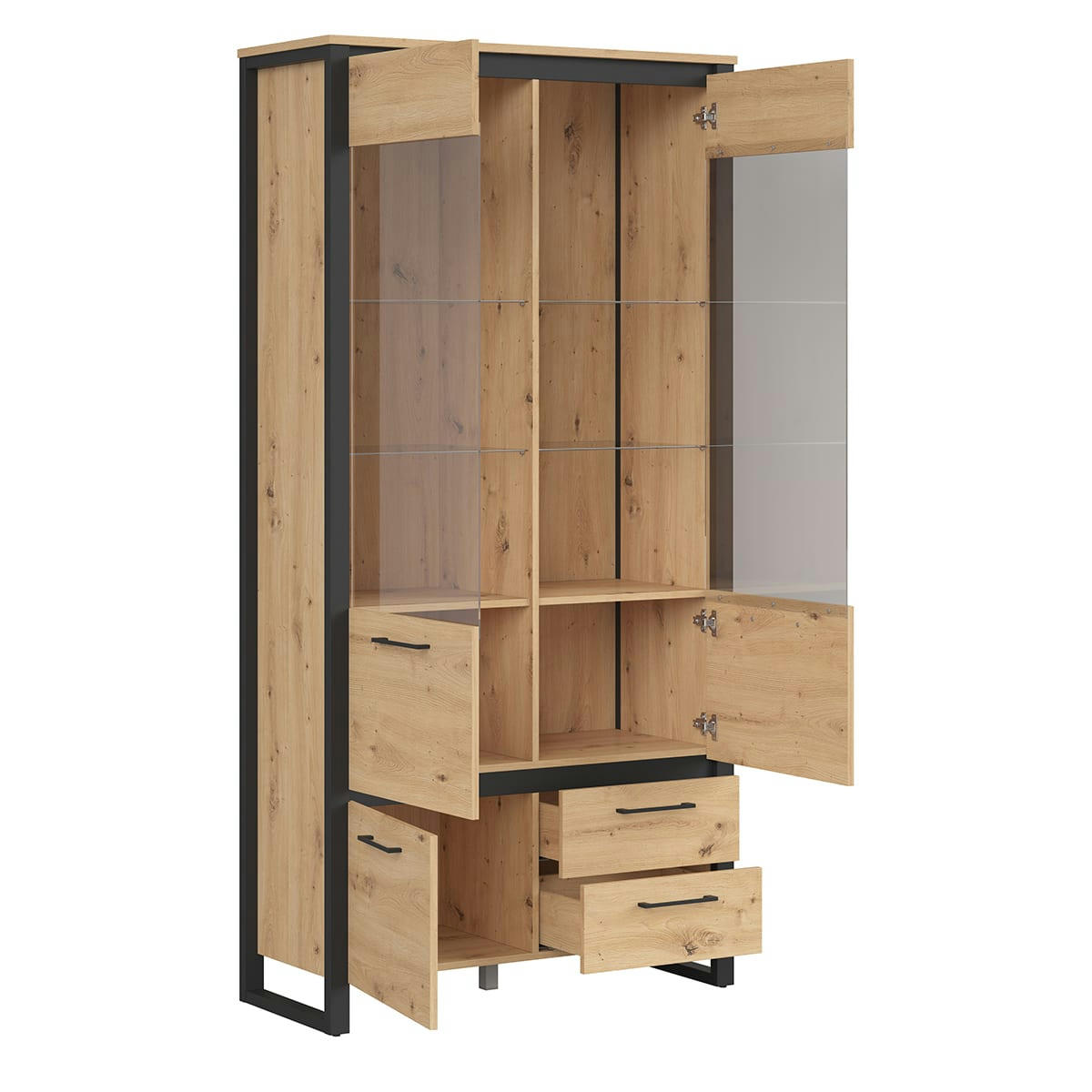 - Vaisselier 2 portes 2 tiroirs naturel et noir