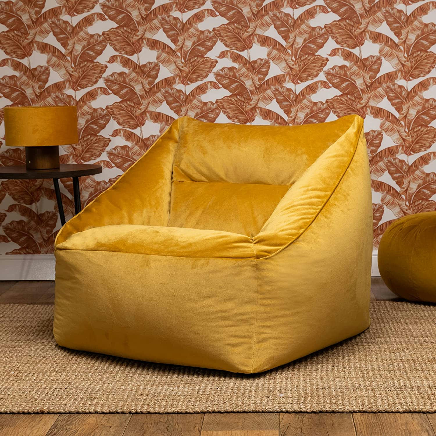 NATALIA - Pouf fauteuil velours jaune ocre