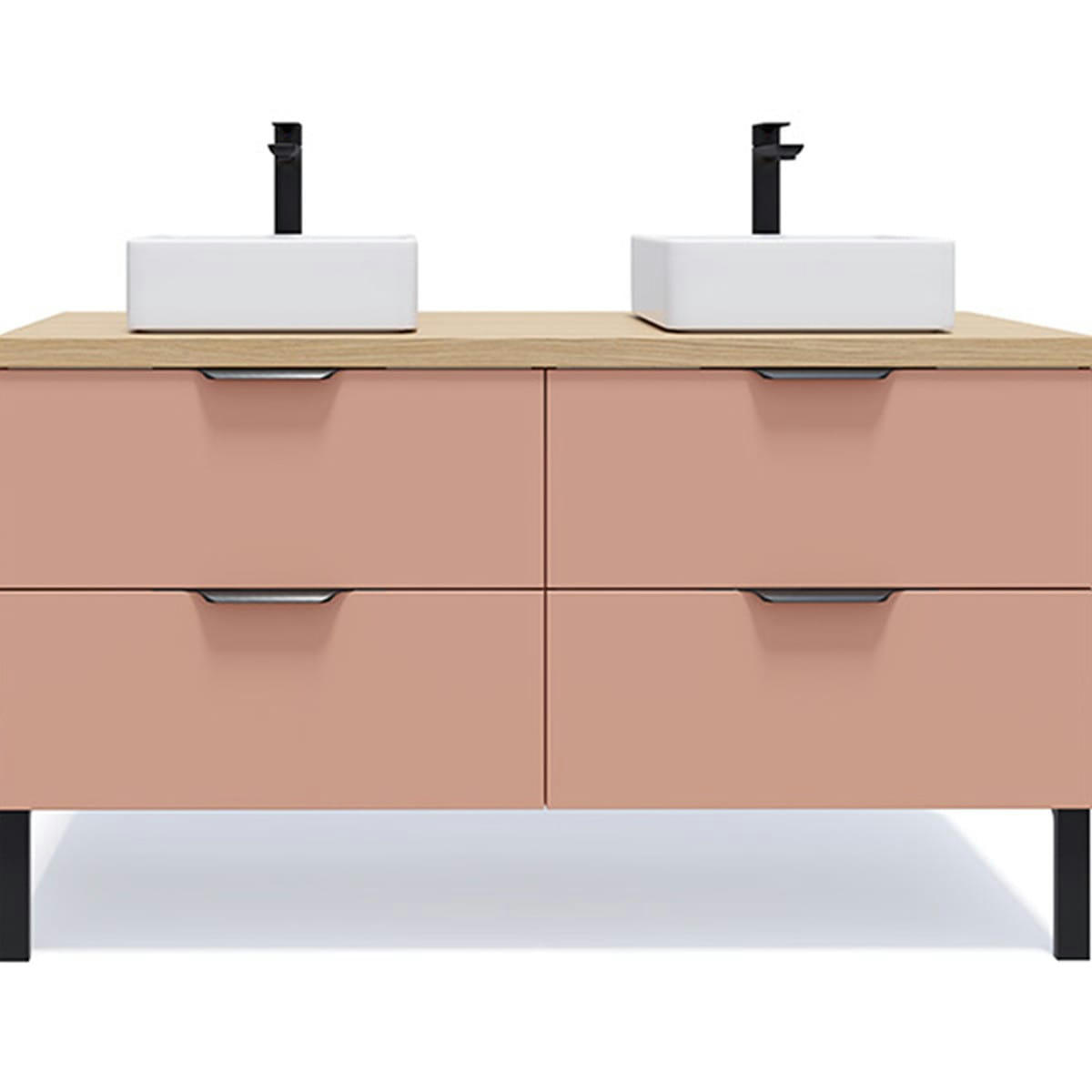 SOHO - Meuble salle de bain 2 vasques posées 140cm 4 tiroirs Abricot