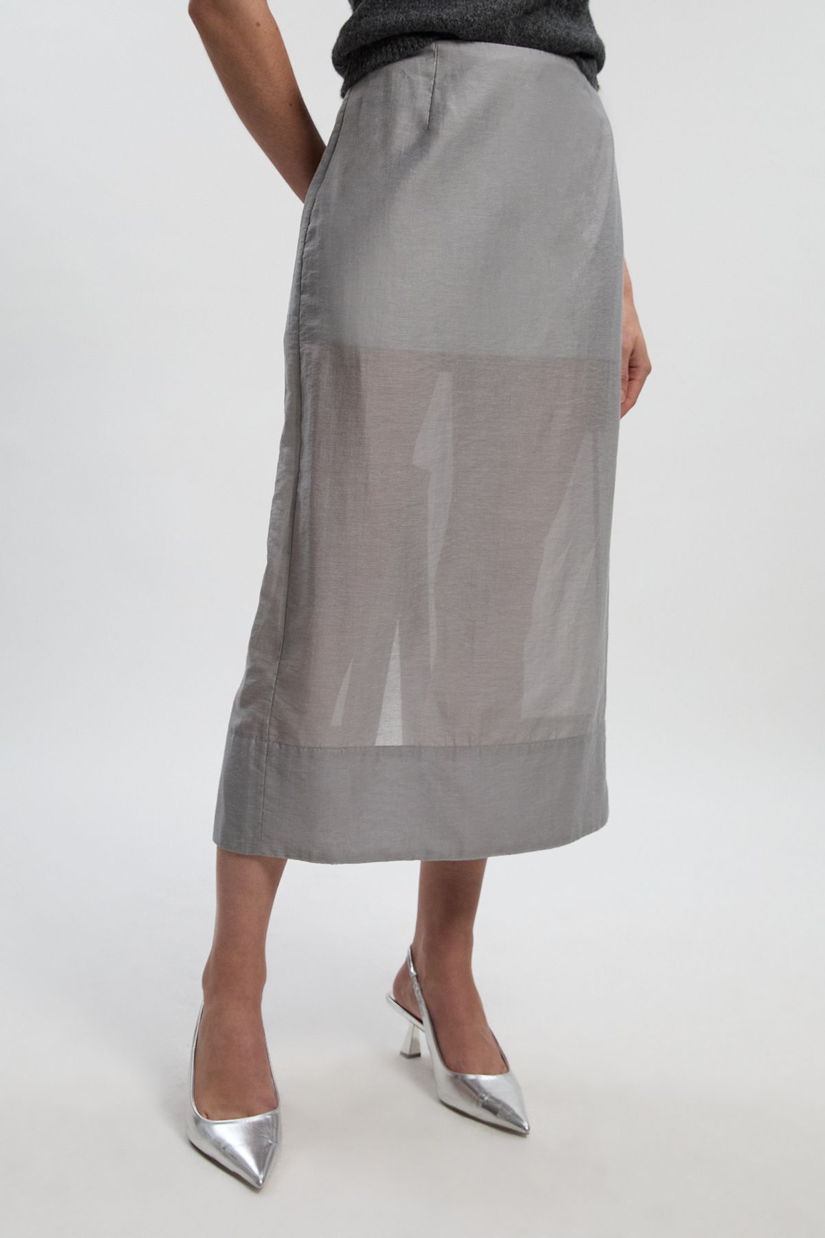 KarenMillen Archive- Sheer Organdie Woven Midi Skirt